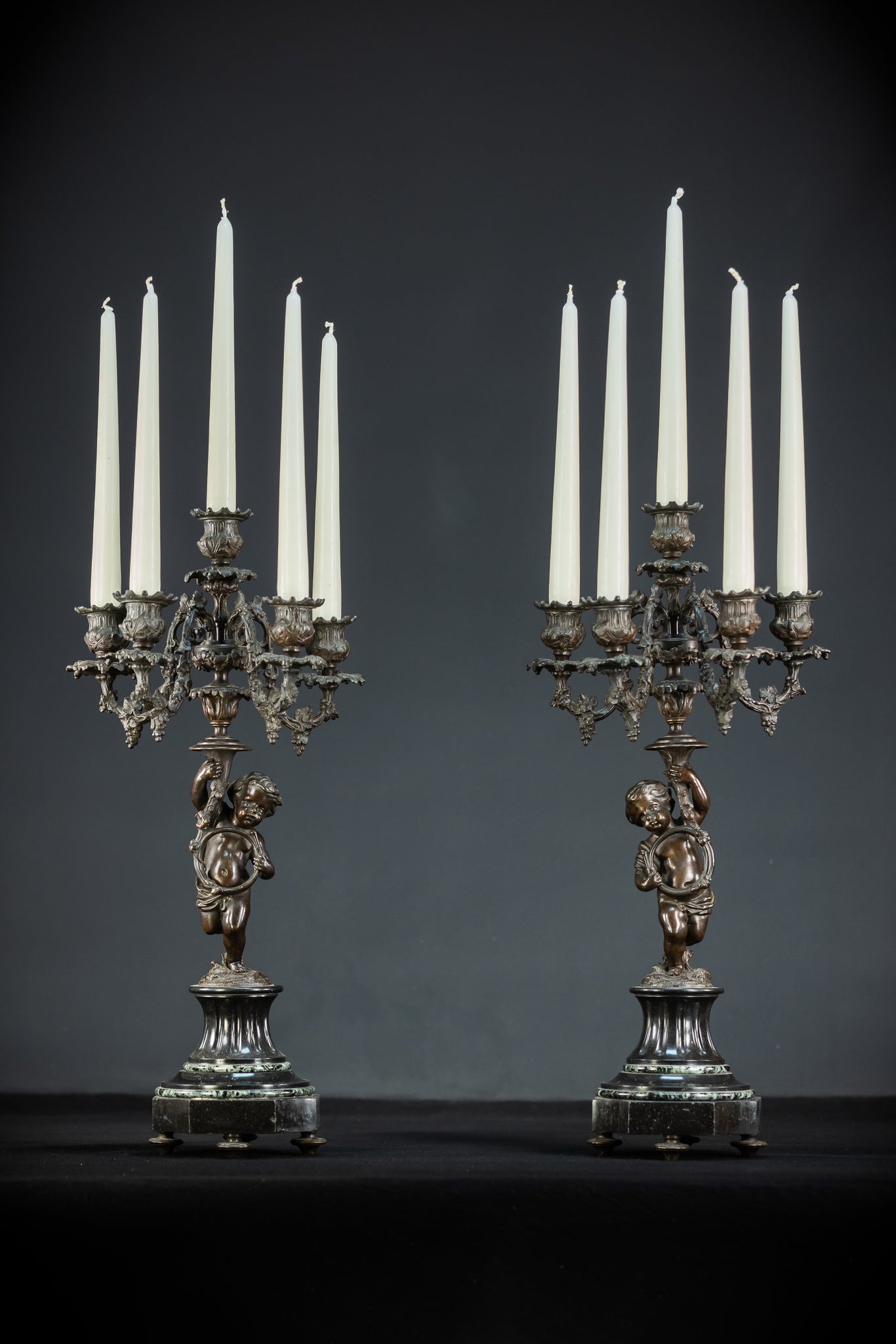 Pair of Candelabras | mid 1800s Bronze Antique | 19.5" / 49.5 cm