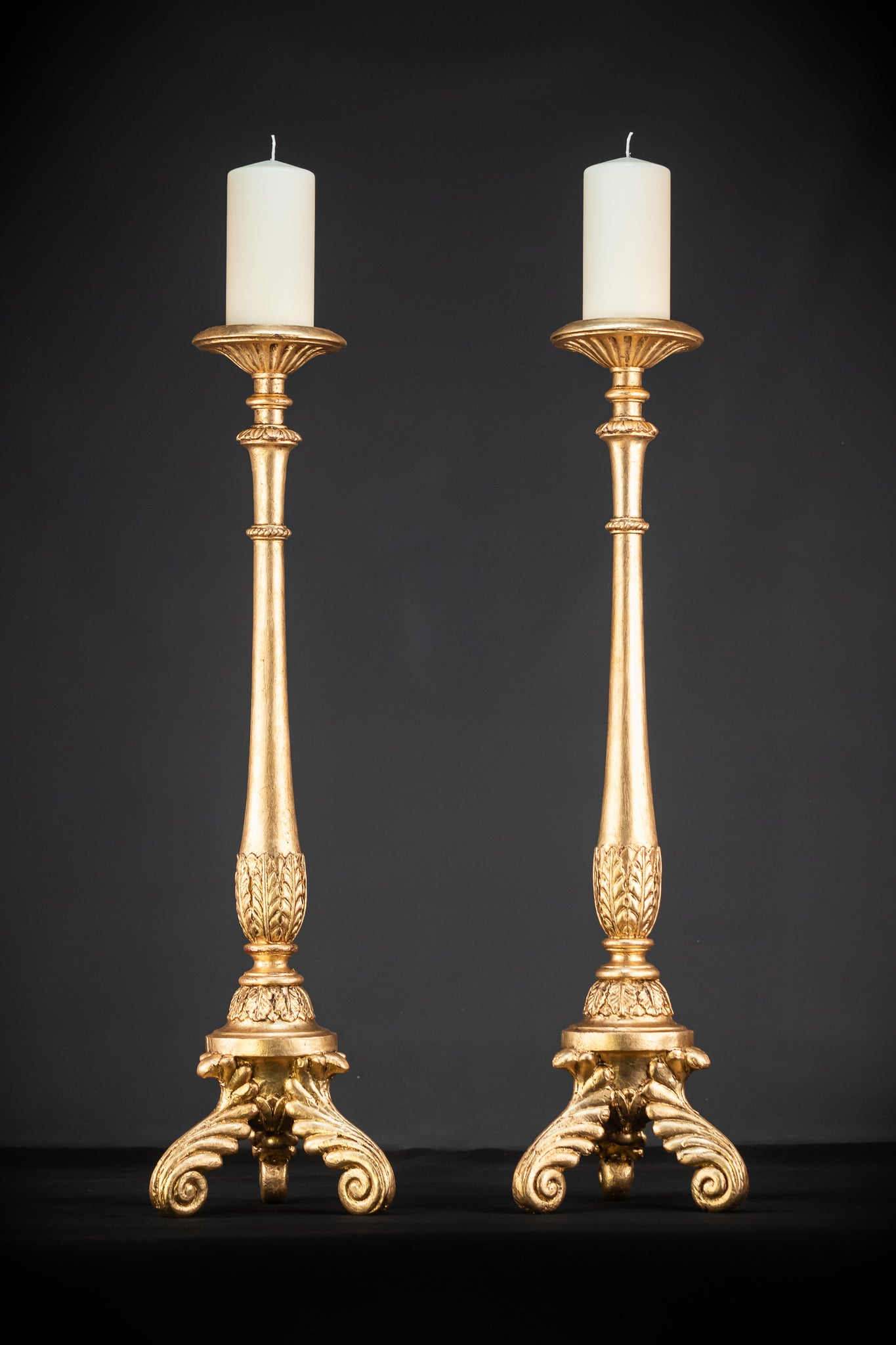 Candlesticks Pair French | Gilded Wood 1800s Antique 33.1"