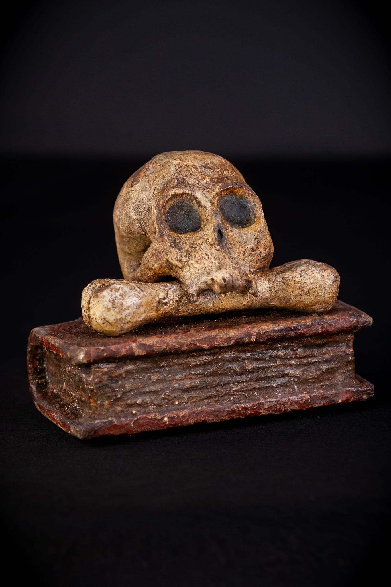 Memento Mori Wooden Sculpture | 1700s Antique 7.5" / 19 cm