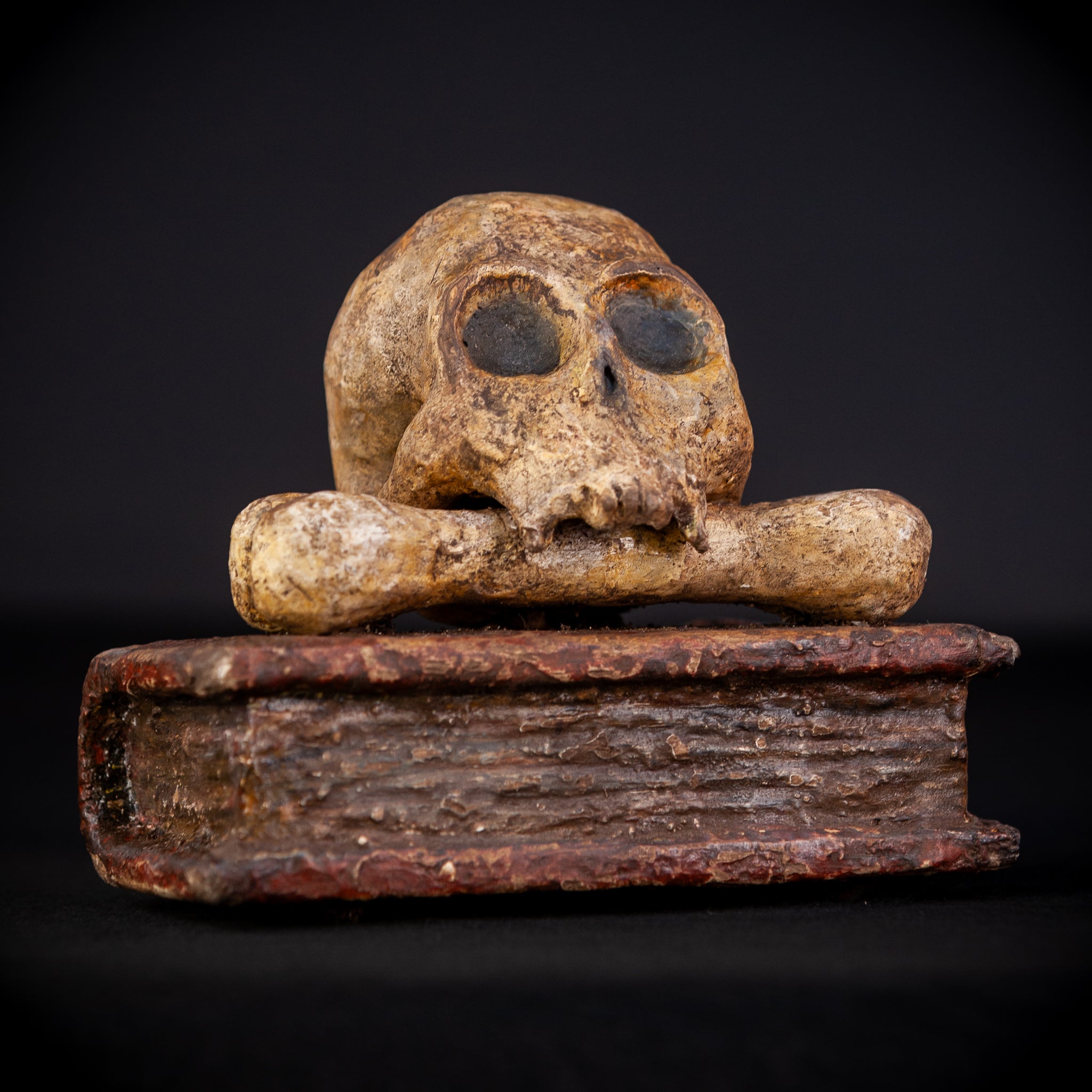 Memento Mori Wooden Sculpture | 1700s Antique 7.5" / 19 cm