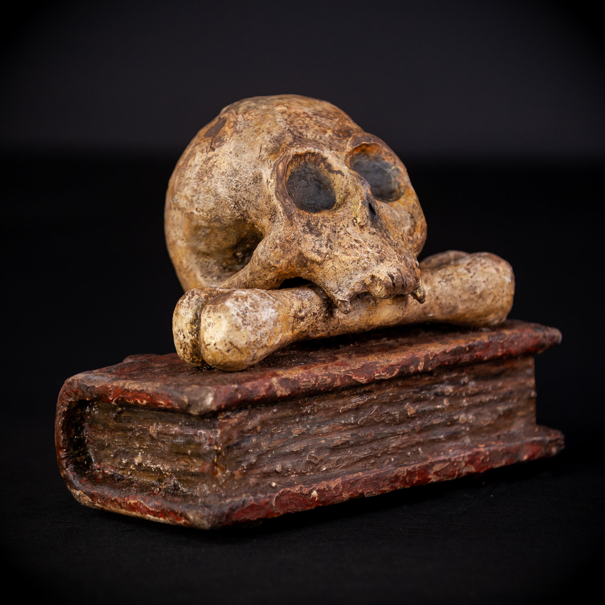Memento Mori Wooden Sculpture | 1700s Antique 7.5" / 19 cm