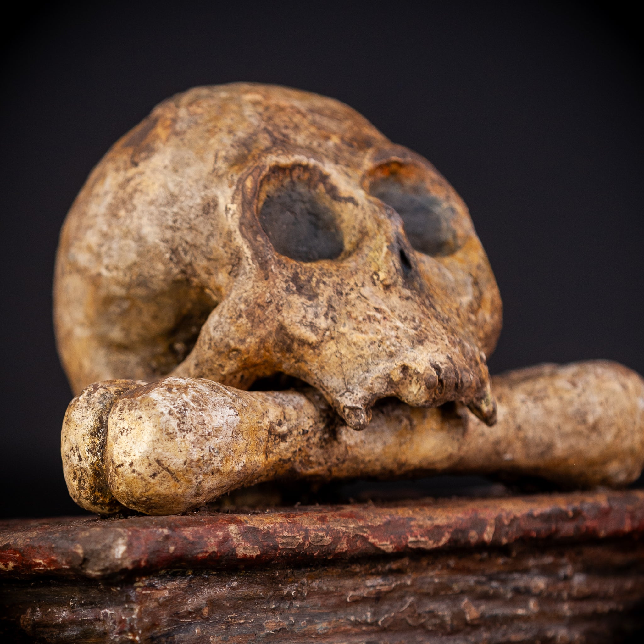 Memento Mori Wooden Sculpture | 1700s Antique 7.5" / 19 cm