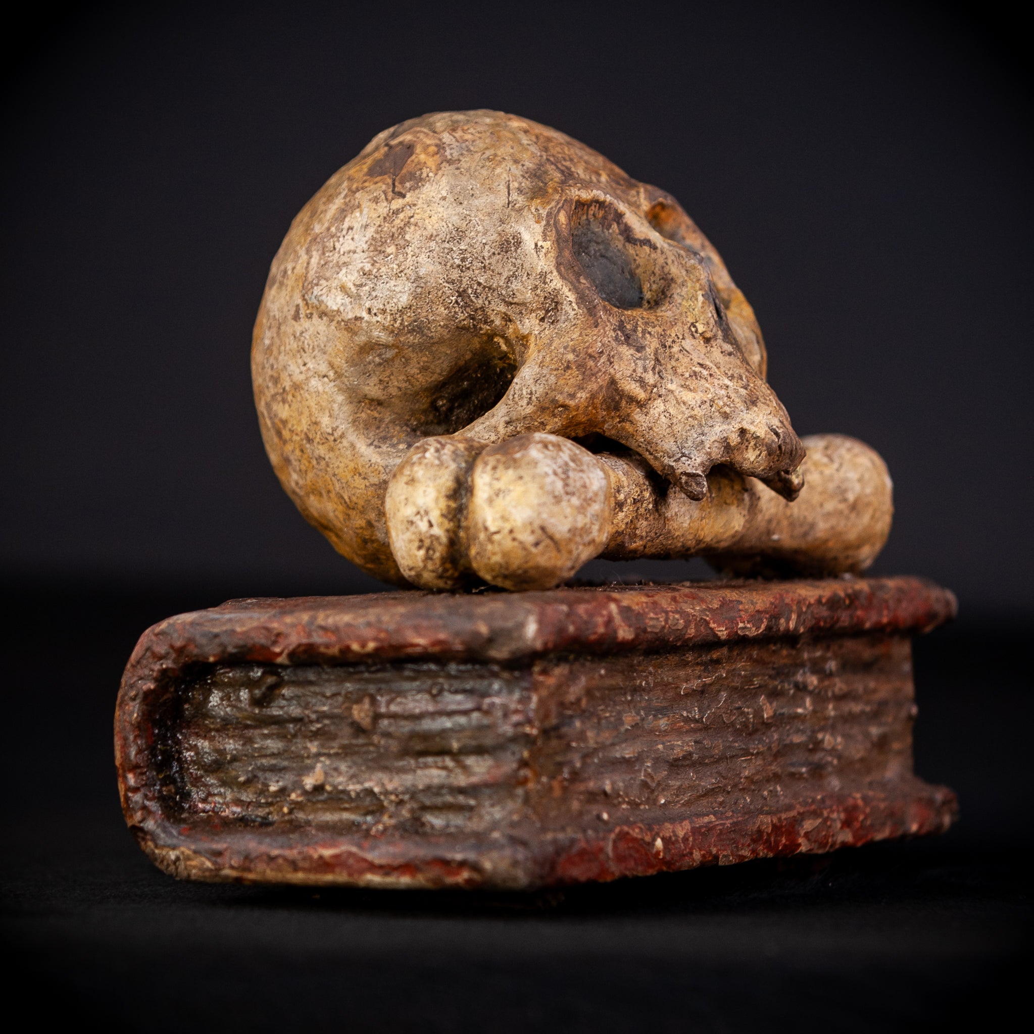 Memento Mori Wooden Sculpture | 1700s Antique 7.5" / 19 cm