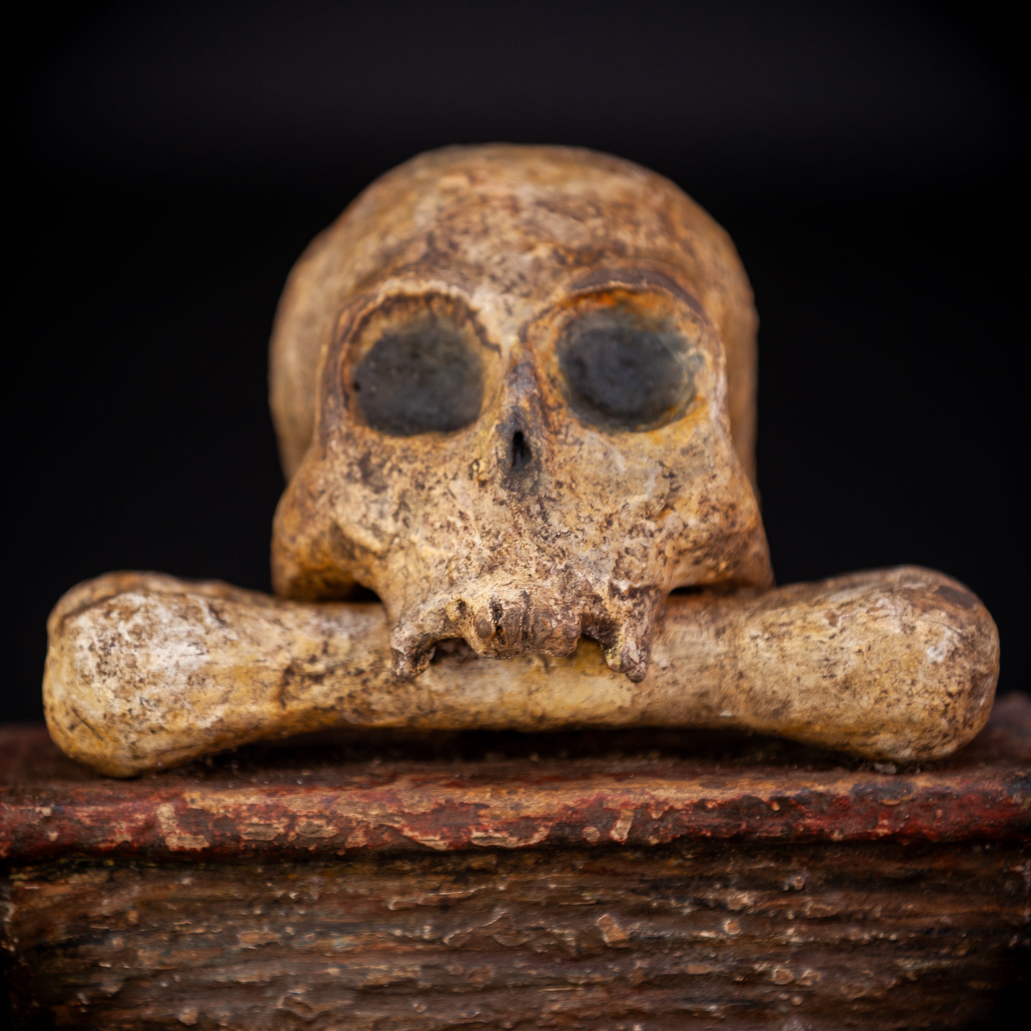 Memento Mori Wooden Sculpture | 1700s Antique 7.5" / 19 cm