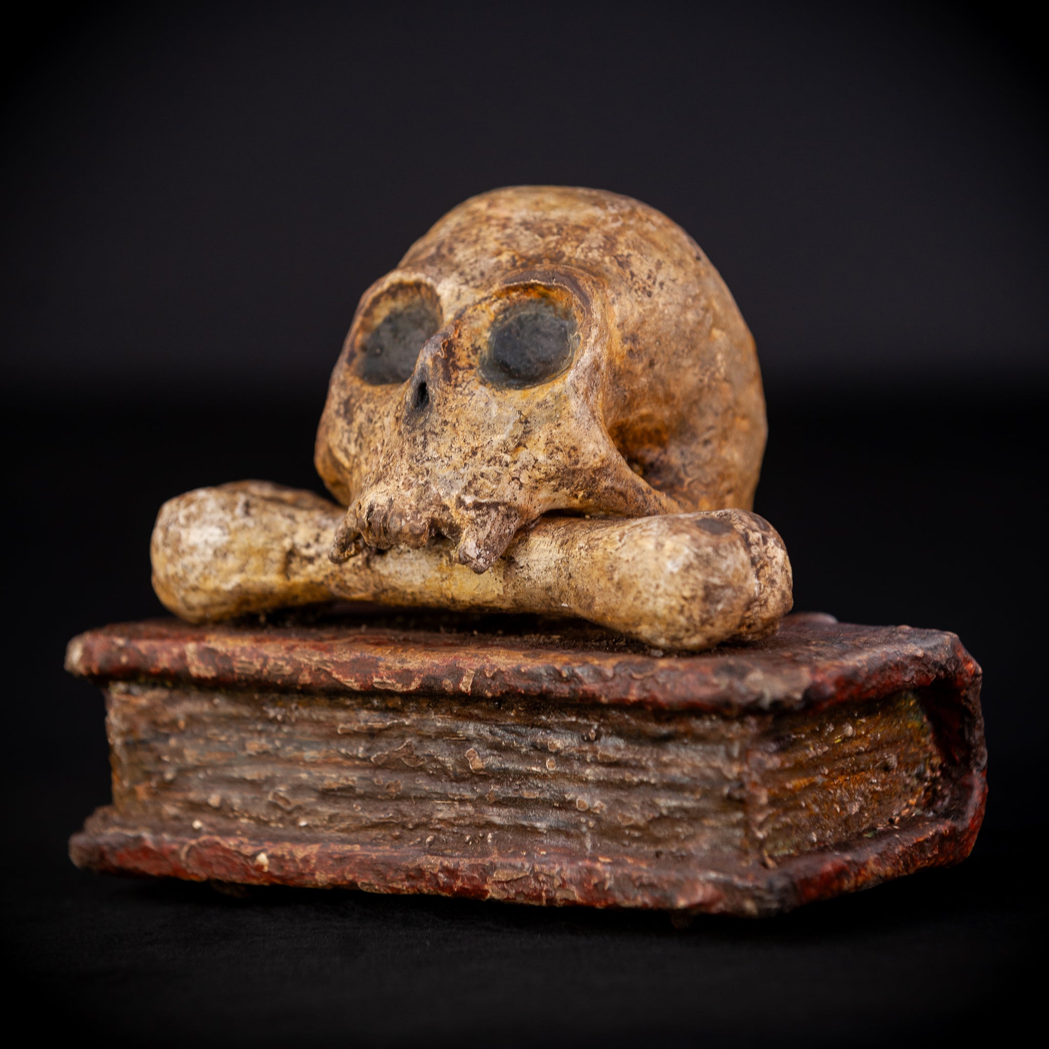 Memento Mori Wooden Sculpture | 1700s Antique 7.5" / 19 cm