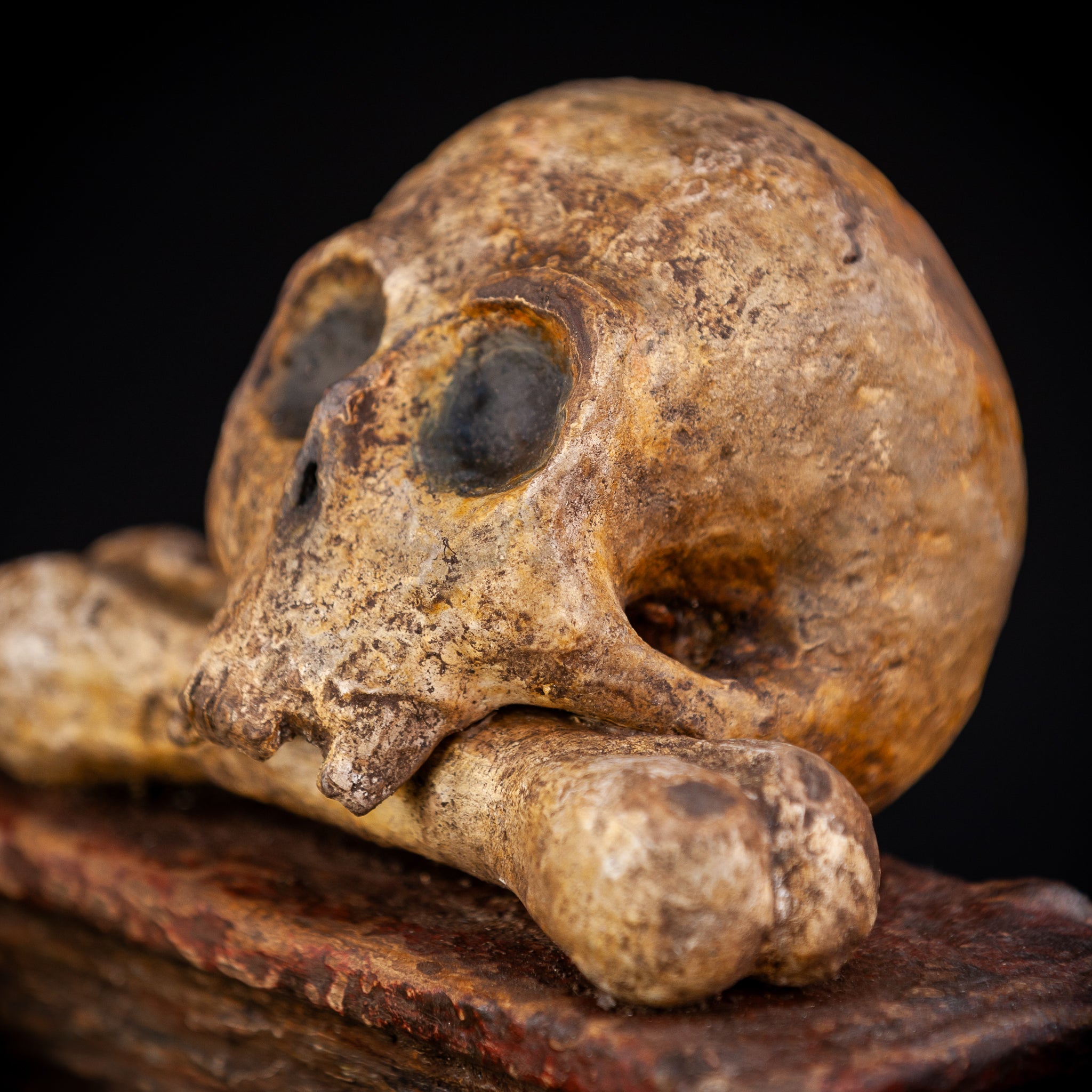 Memento Mori Wooden Sculpture | 1700s Antique 7.5" / 19 cm