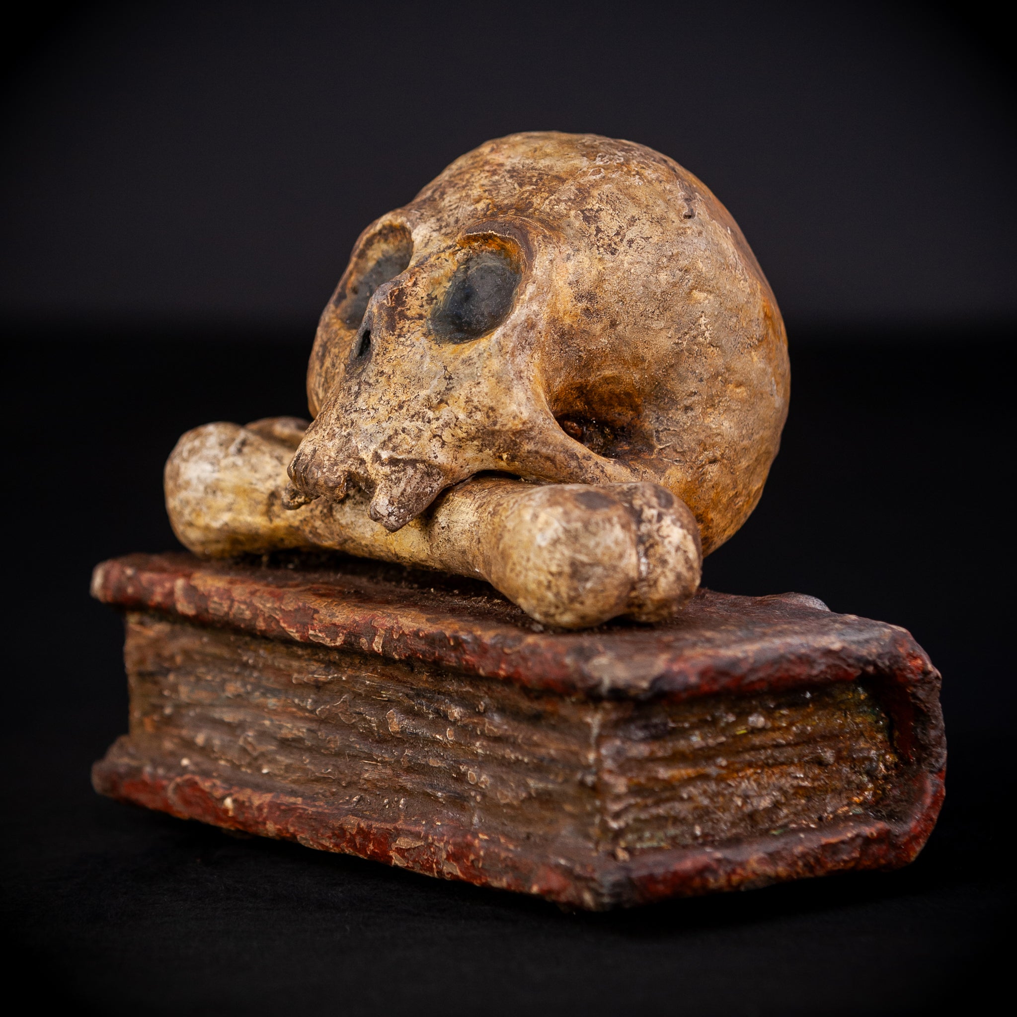 Memento Mori Wooden Sculpture | 1700s Antique 7.5" / 19 cm