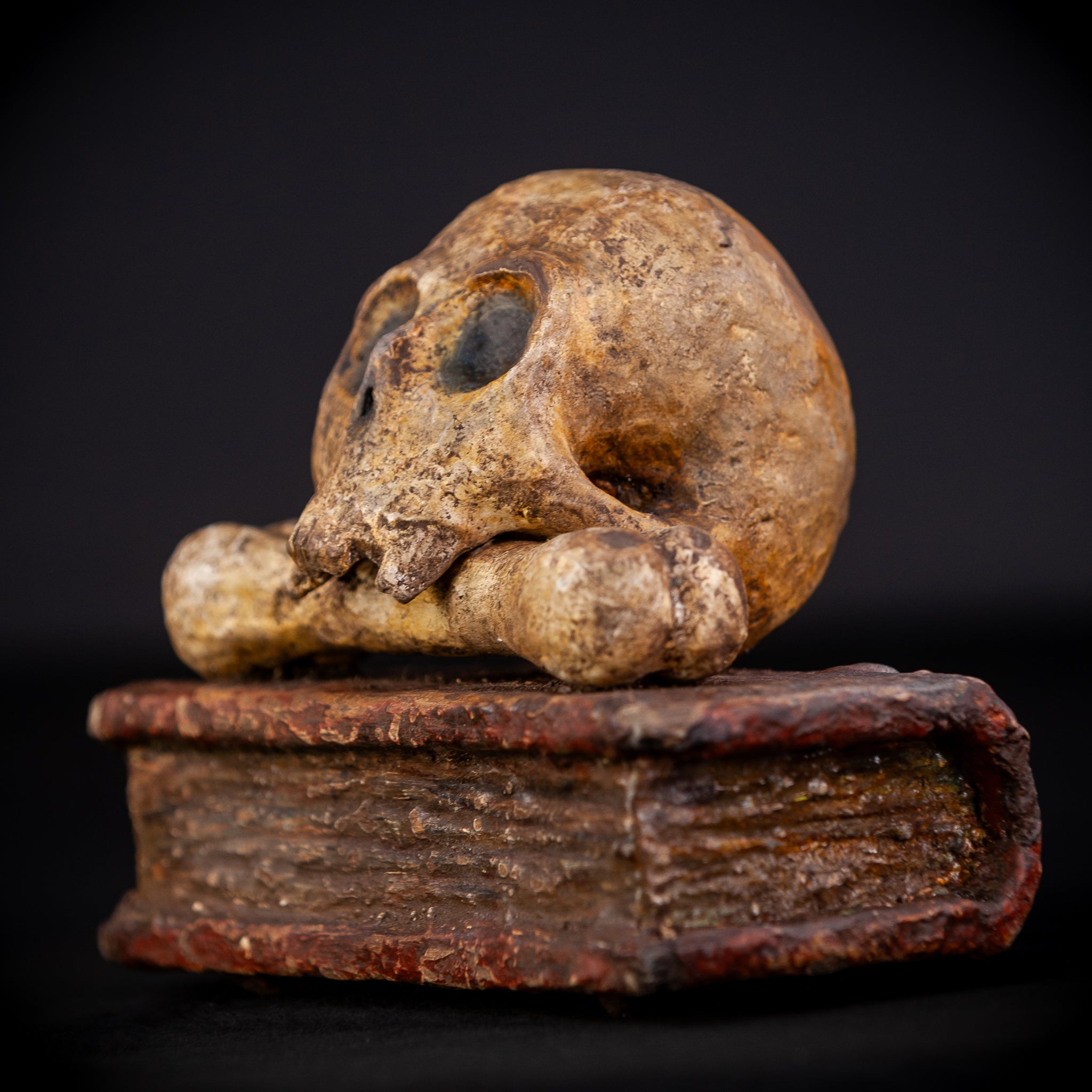 Memento Mori Wooden Sculpture | 1700s Antique 7.5" / 19 cm