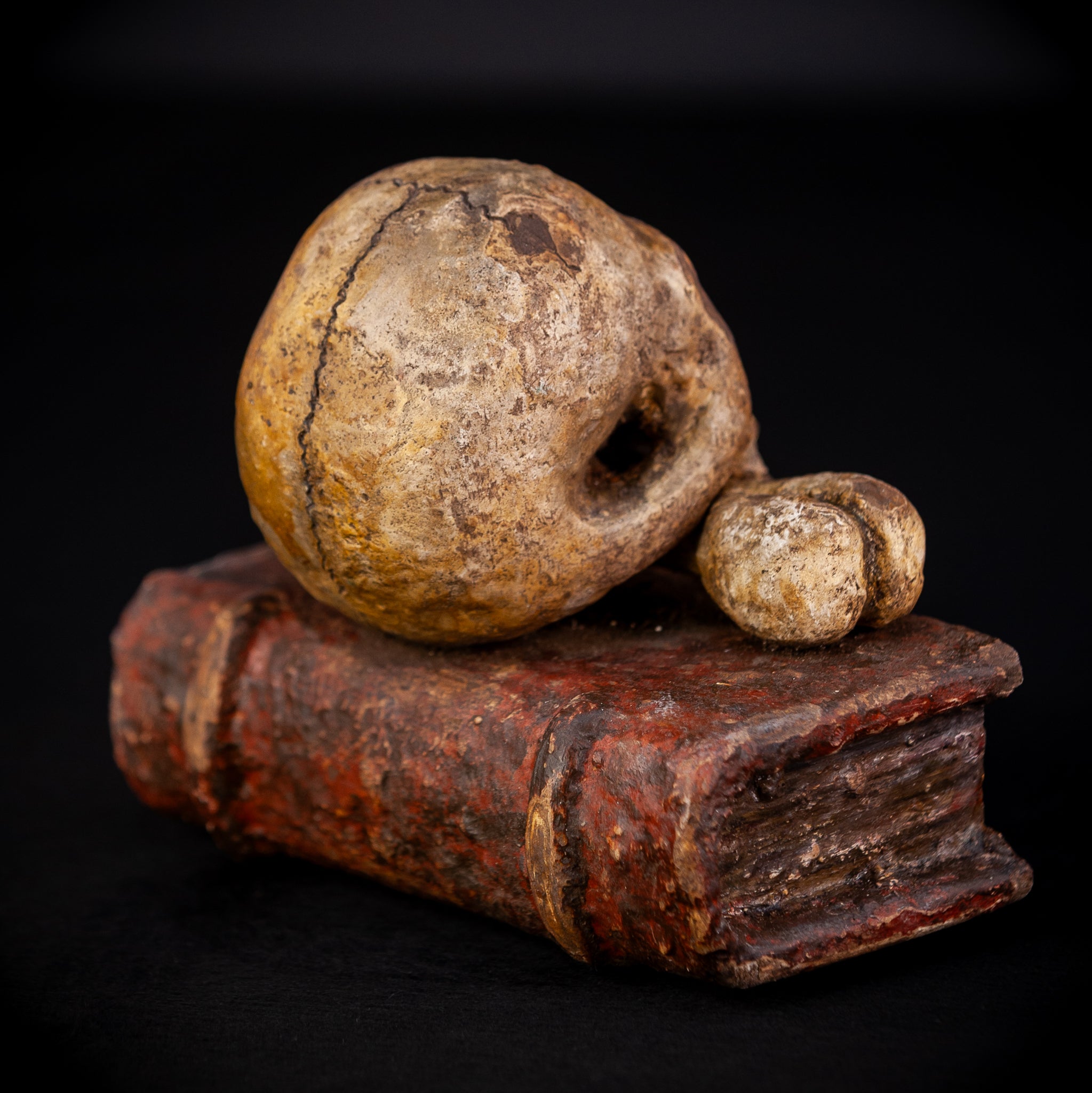 Memento Mori Wooden Sculpture | 1700s Antique 7.5" / 19 cm