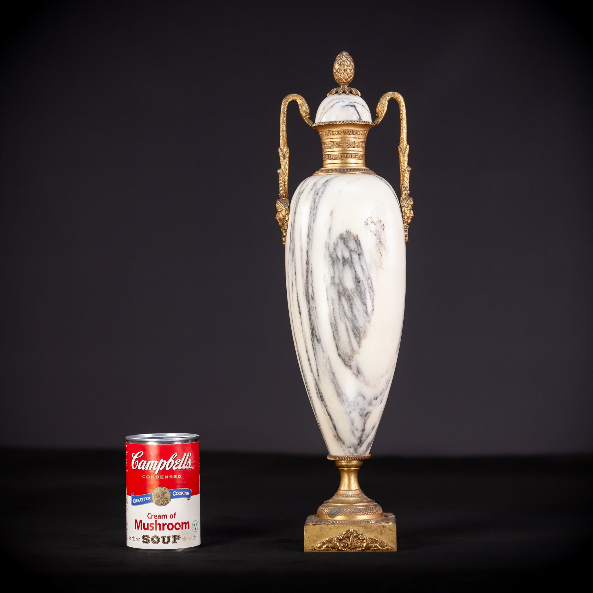 Pair of White Marble and Gilt Bronze Urns / Cassolettes | 1800s Antique | 14.2" / 46 cm