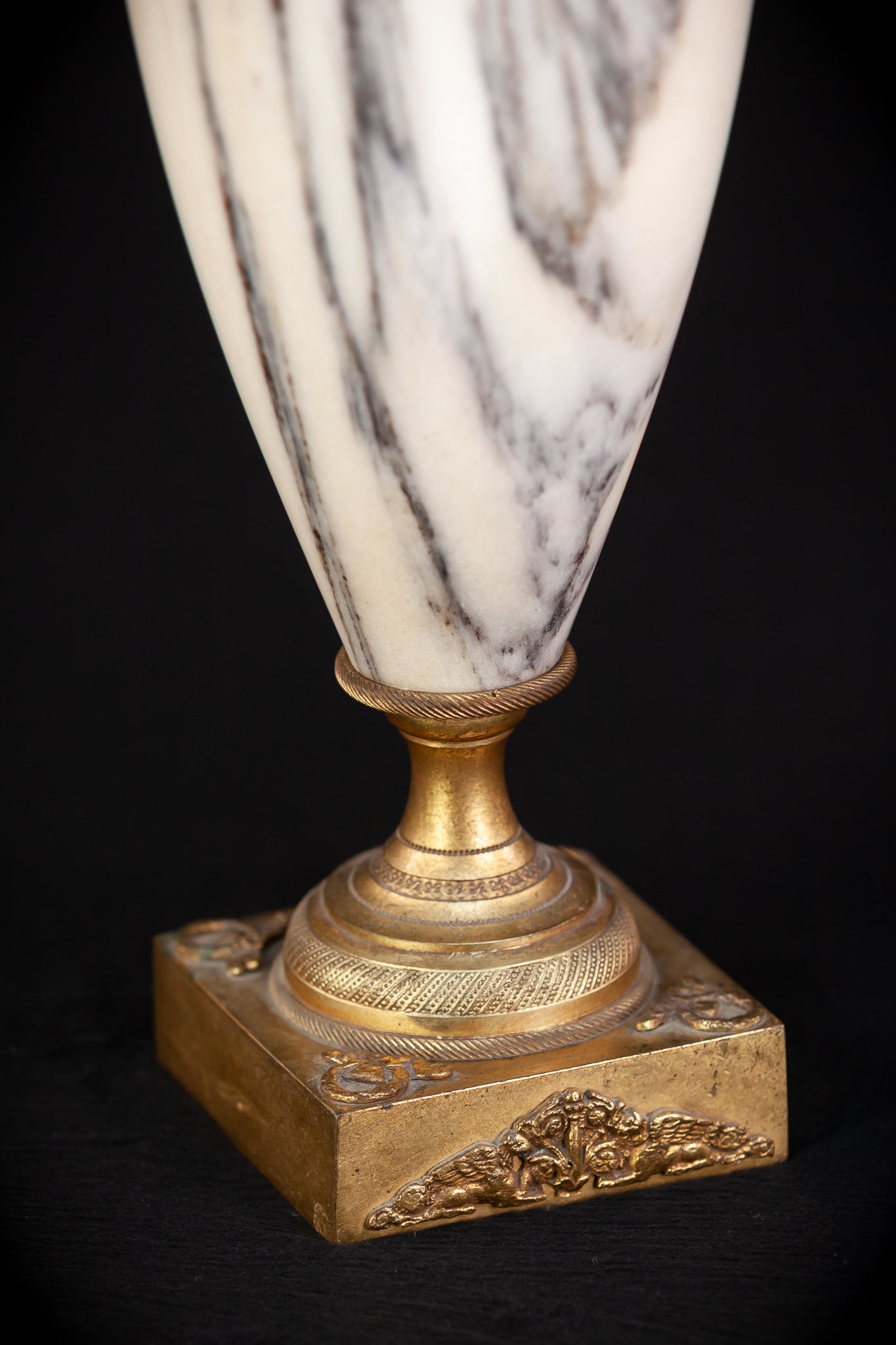 Pair of White Marble and Gilt Bronze Urns / Cassolettes | 1800s Antique | 14.2" / 46 cm
