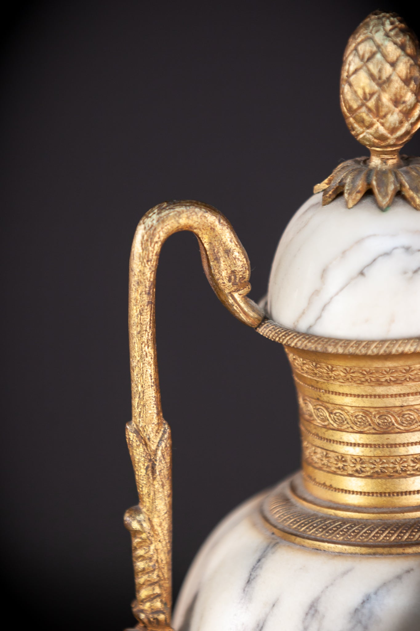 Pair of White Marble and Gilt Bronze Urns / Cassolettes | 1800s Antique | 14.2" / 46 cm