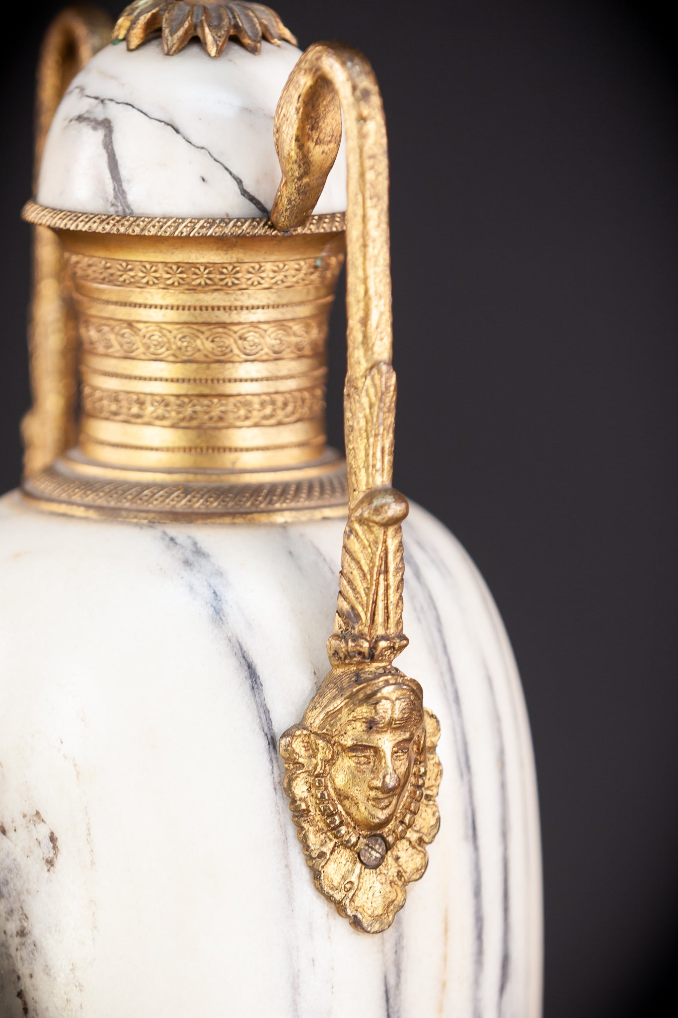 Pair of White Marble and Gilt Bronze Urns / Cassolettes | 1800s Antique | 14.2" / 46 cm