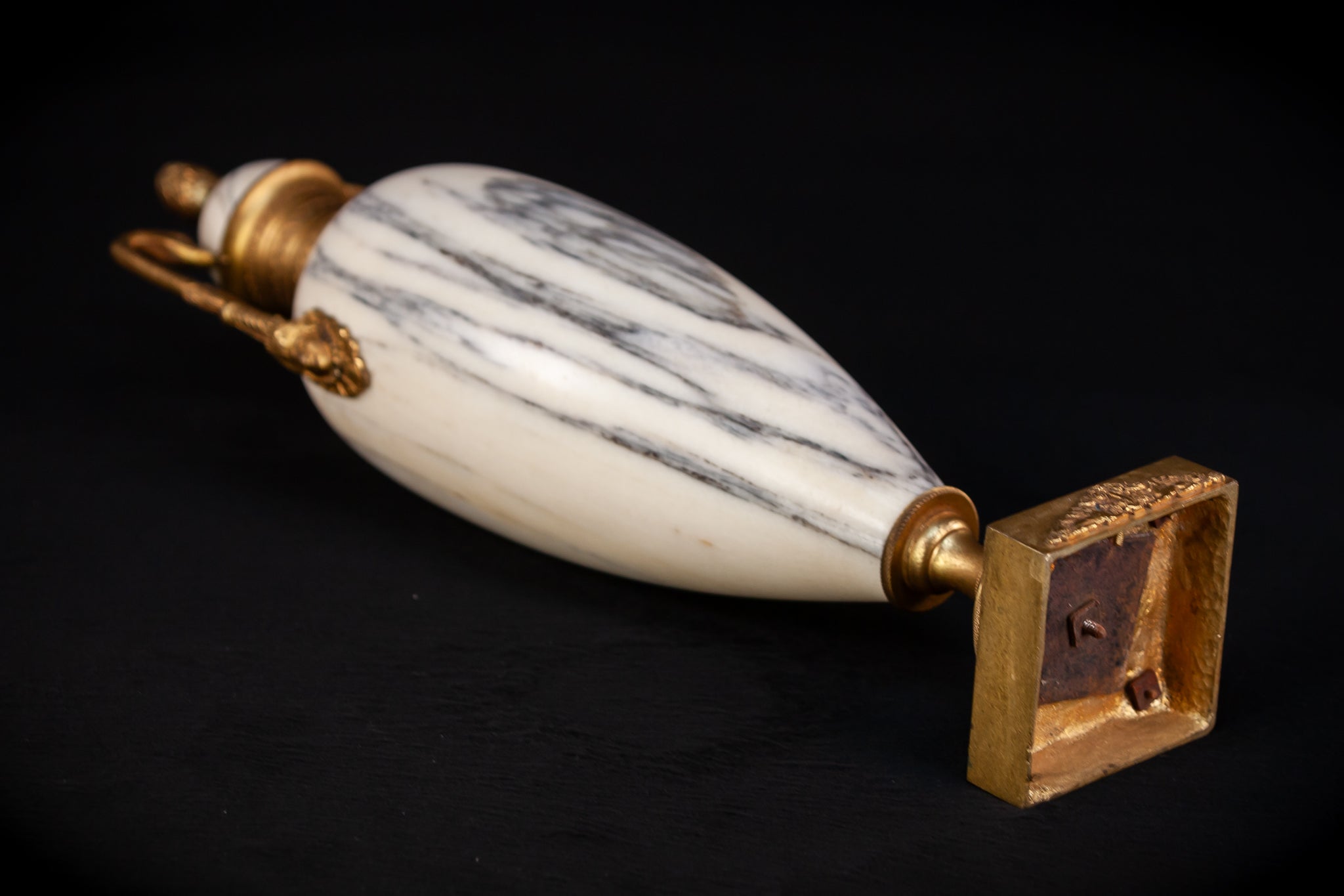 Pair of White Marble and Gilt Bronze Urns / Cassolettes | 1800s Antique | 14.2" / 46 cm