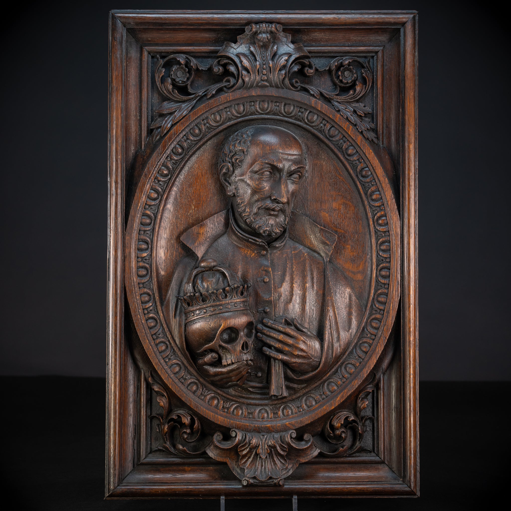 St Francis Borgia Relief Sculpture | 1700s Antique | 26.6"/ 67.5 cm