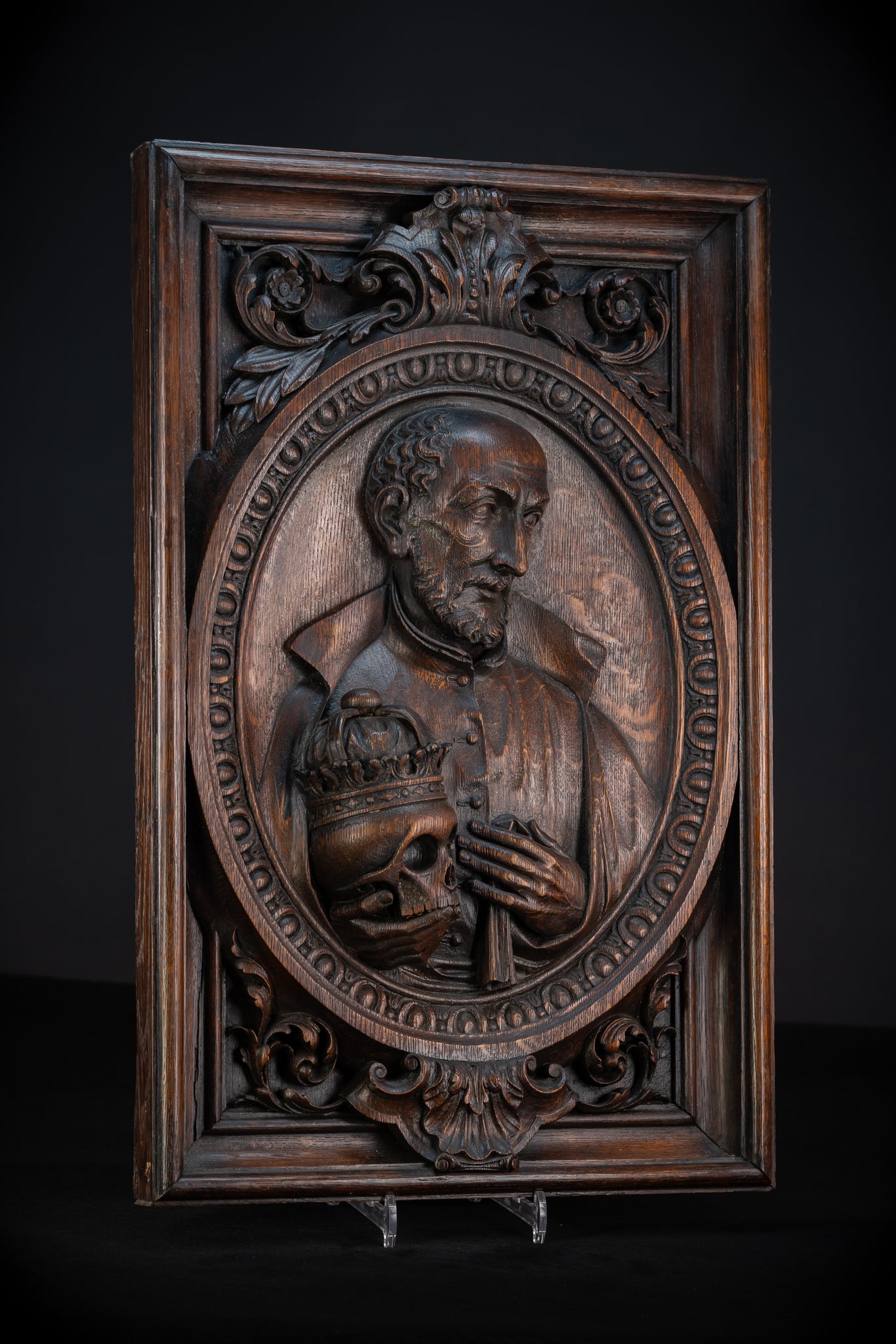 St Francis Borgia Relief Sculpture | 1700s Antique | 26.6"/ 67.5 cm