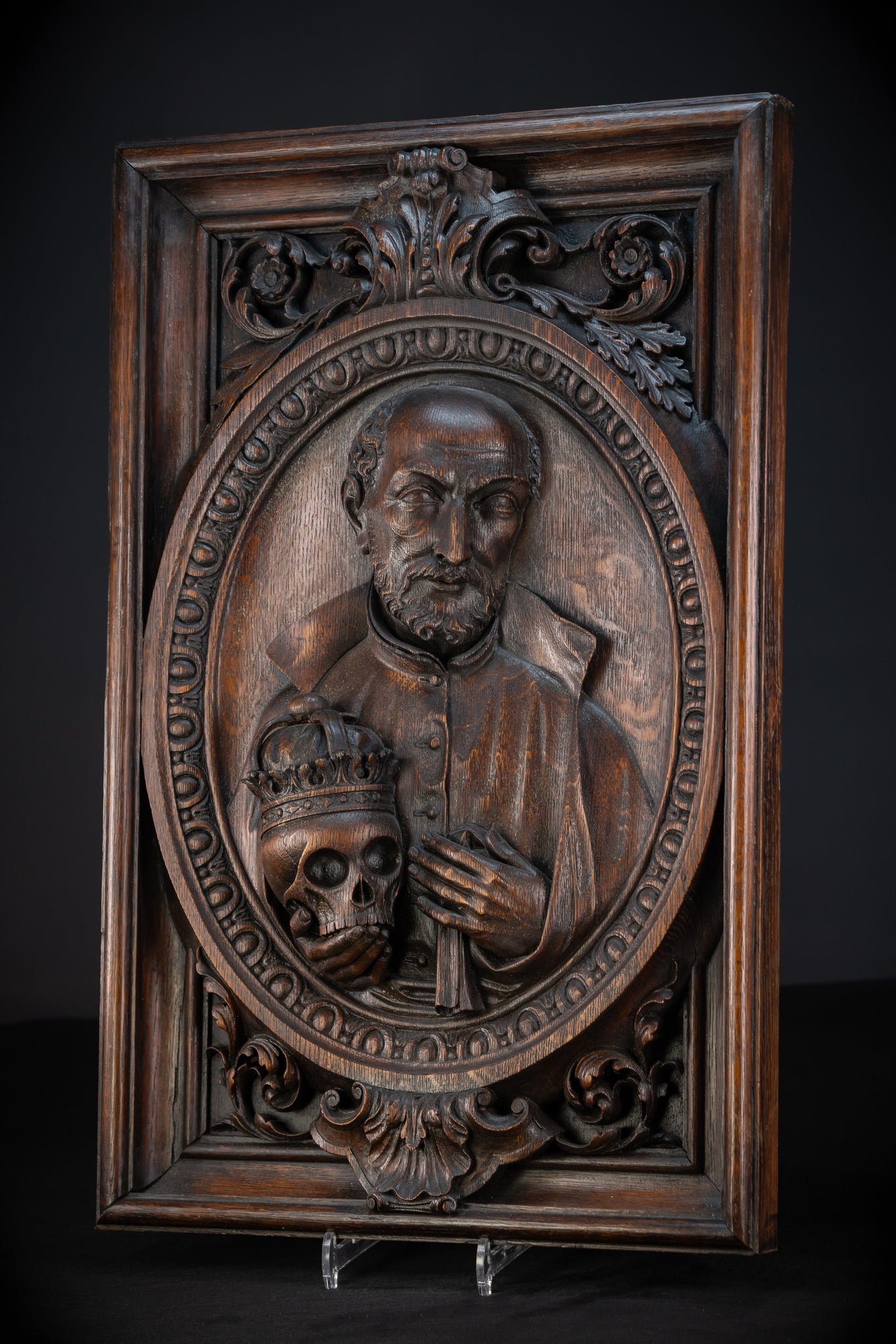 St Francis Borgia Relief Sculpture | 1700s Antique | 26.6"/ 67.5 cm