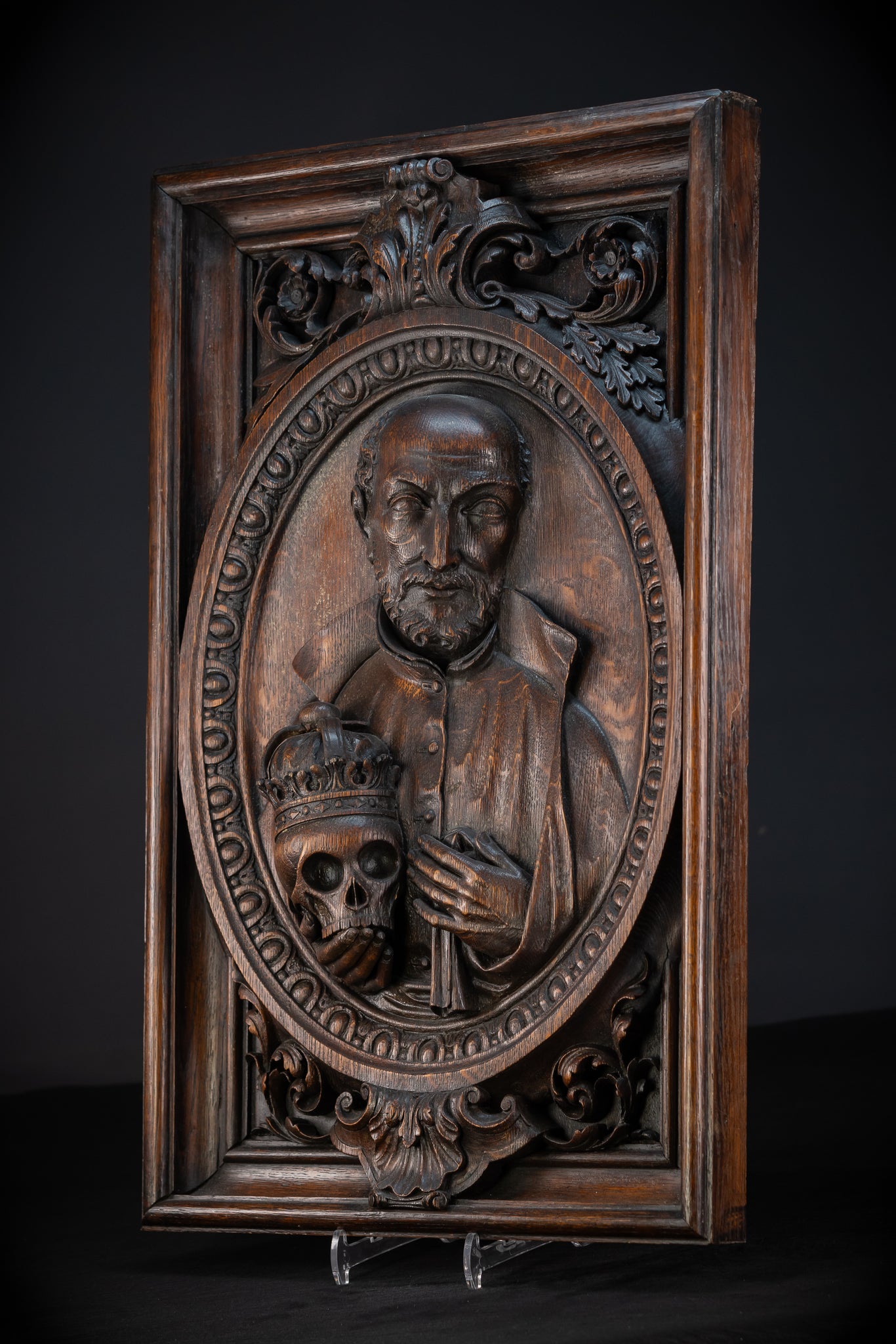 St Francis Borgia Relief Sculpture | 1700s Antique | 26.6"/ 67.5 cm