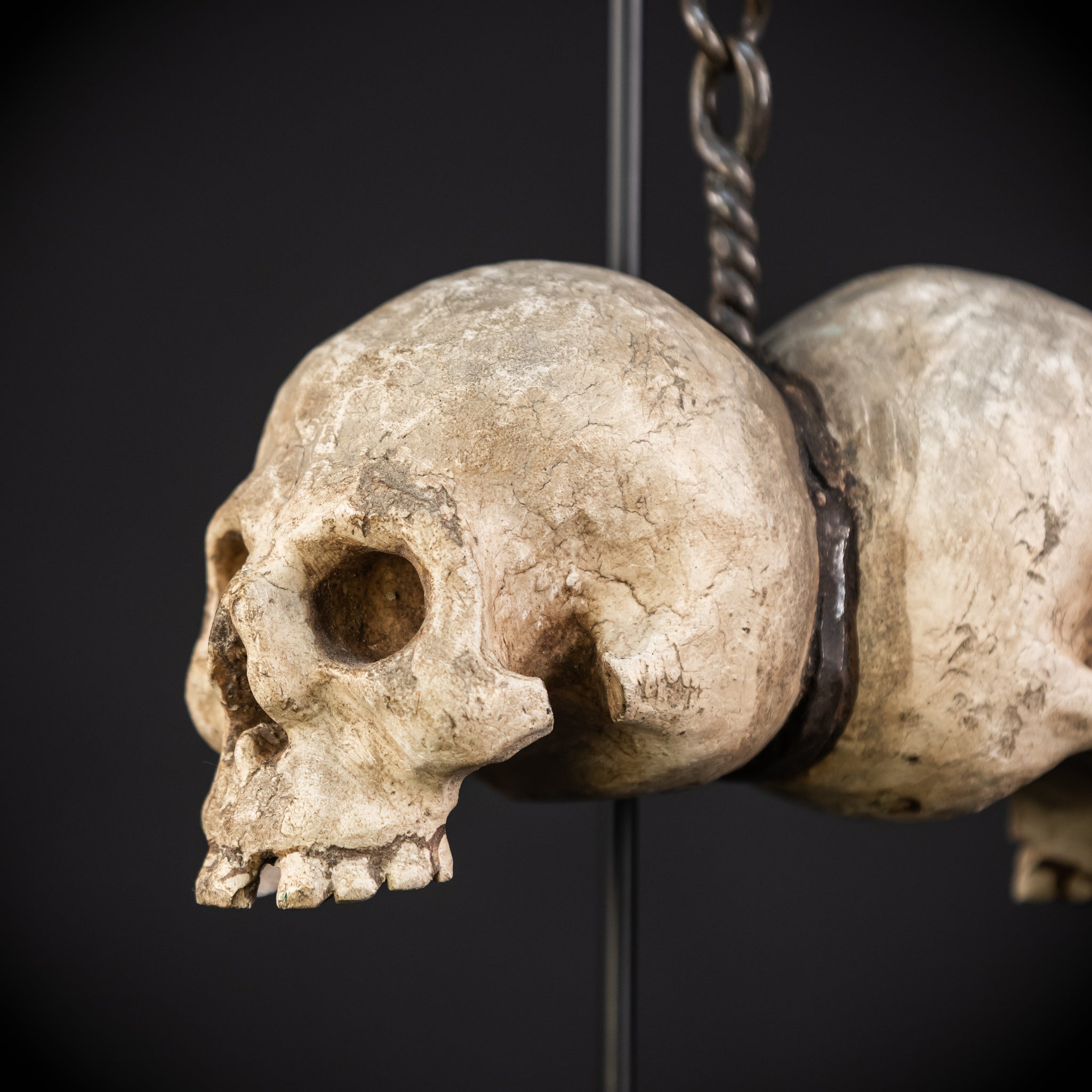 Memento Mori Wood Carving with Chain | Italian 1700s Antique