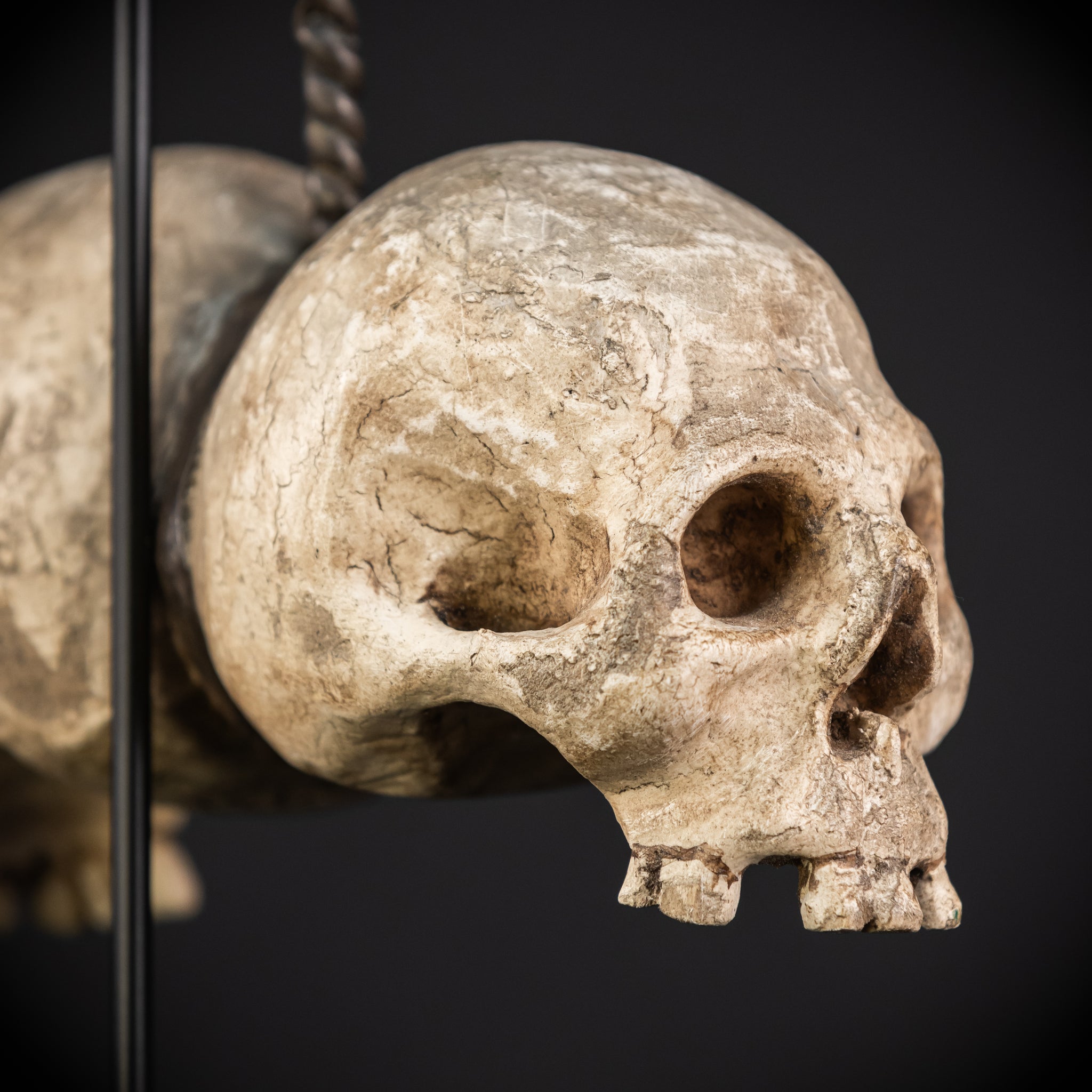 Memento Mori Wood Carving with Chain | Italian 1700s Antique