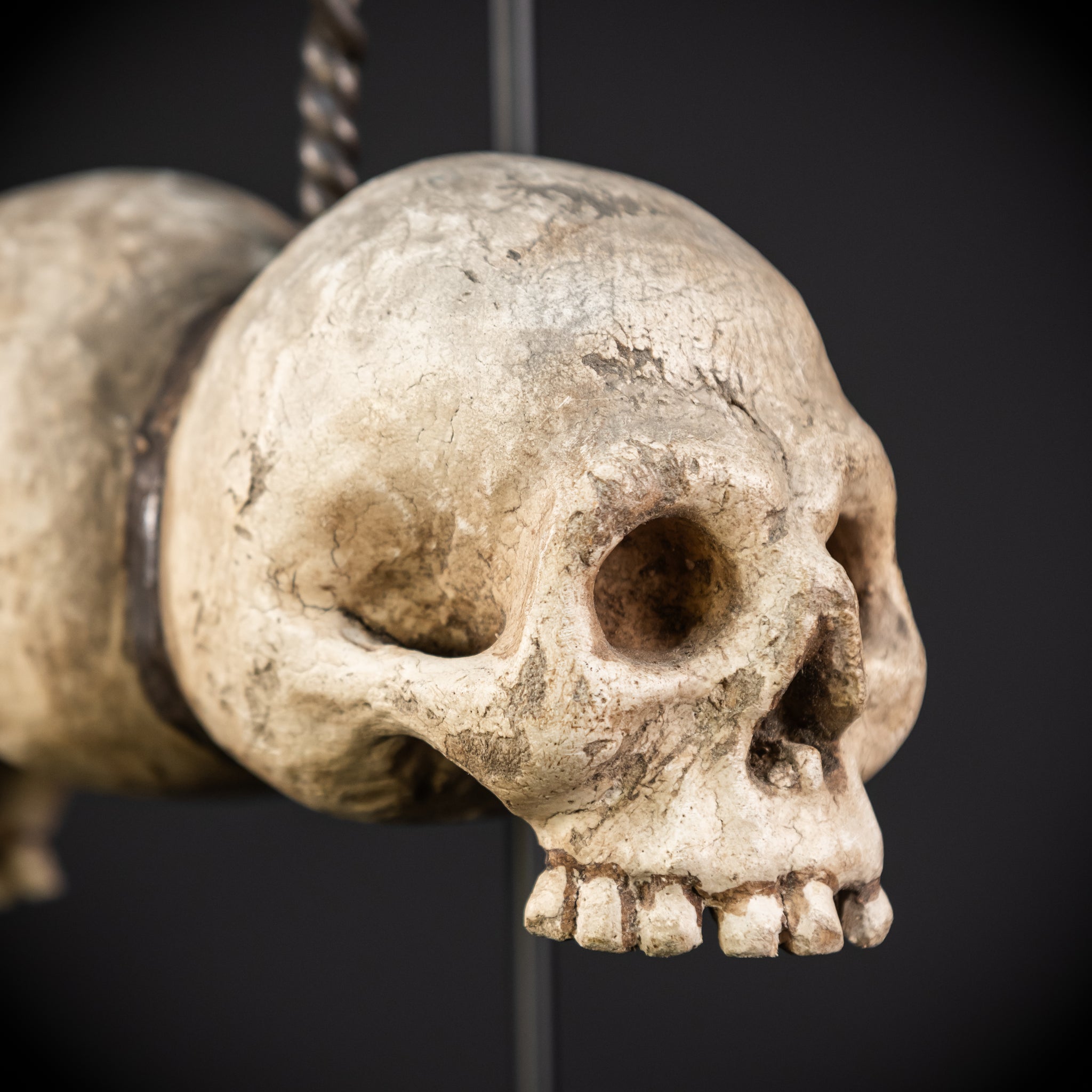 Memento Mori Wood Carving with Chain | Italian 1700s Antique