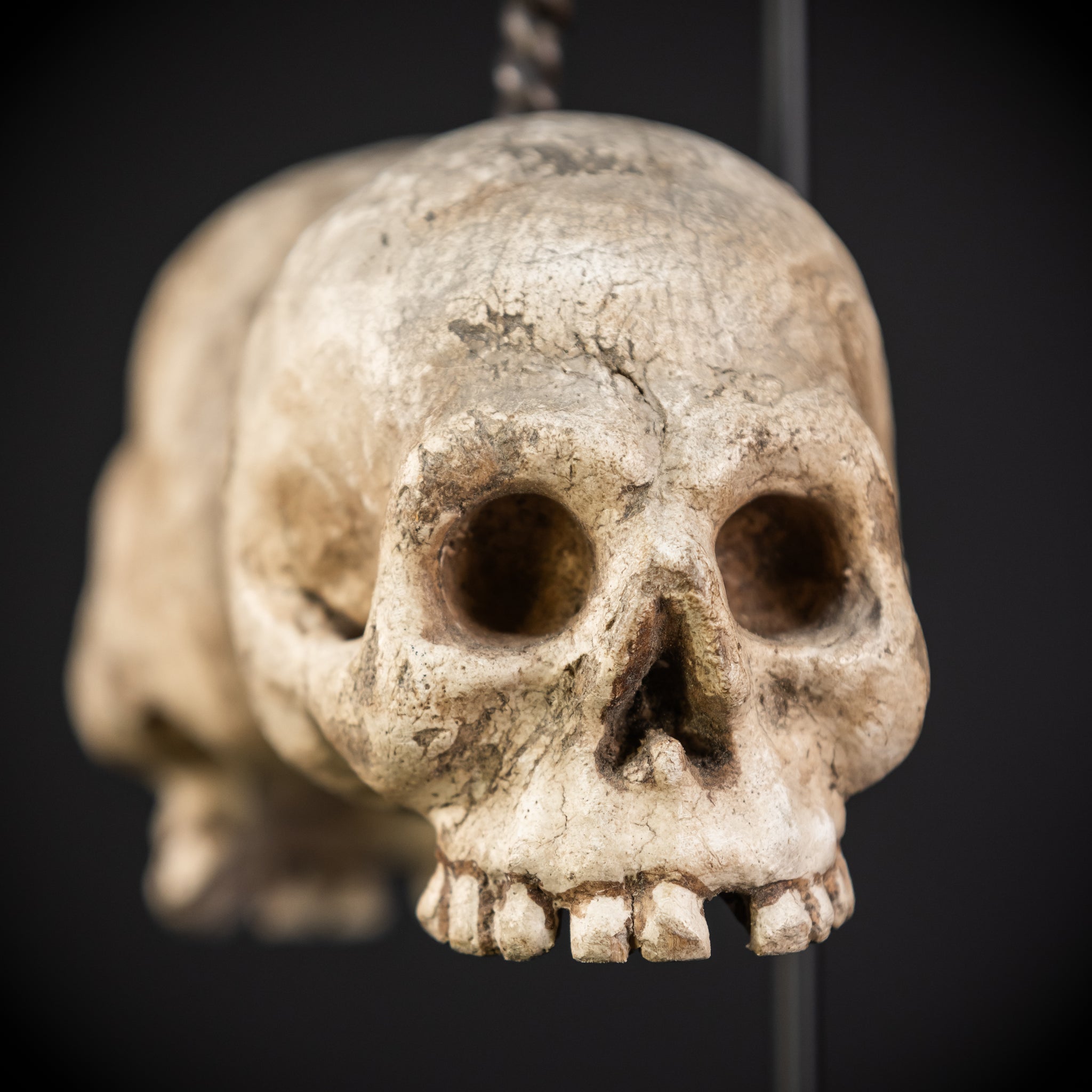 Memento Mori Wood Carving with Chain | Italian 1700s Antique