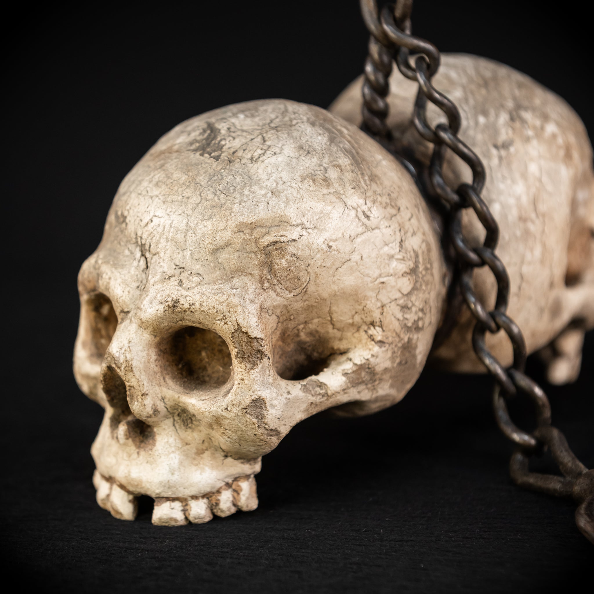 Memento Mori Wood Carving with Chain | Italian 1700s Antique