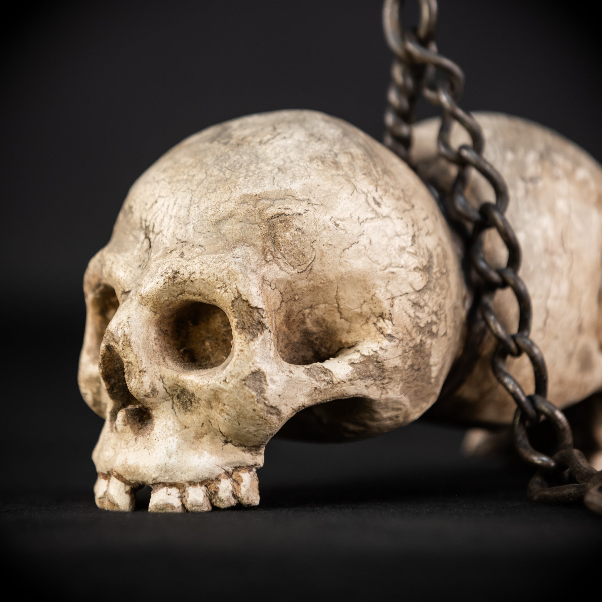 Memento Mori Wood Carving with Chain | Italian 1700s Antique
