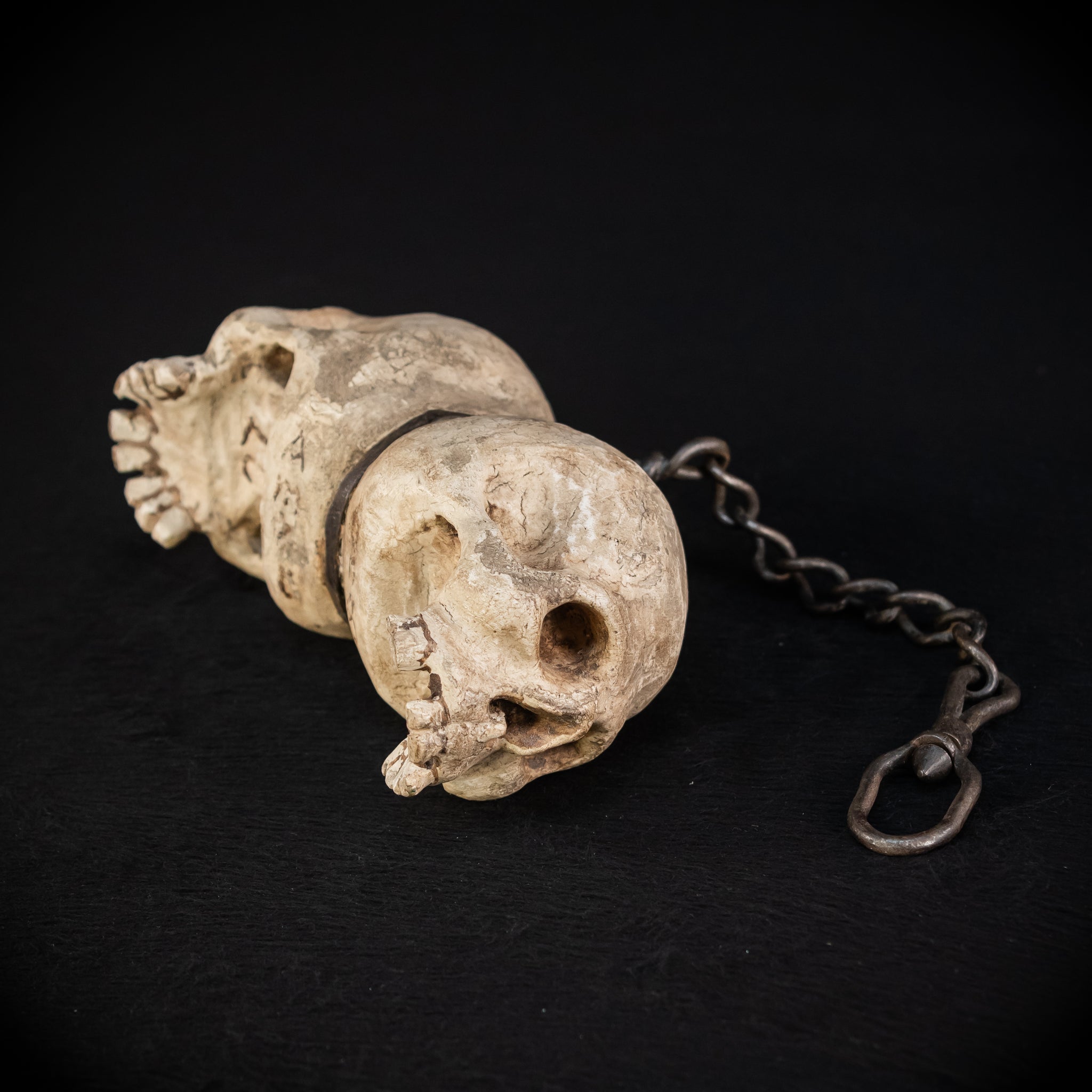 Memento Mori Wood Carving with Chain | Italian 1700s Antique
