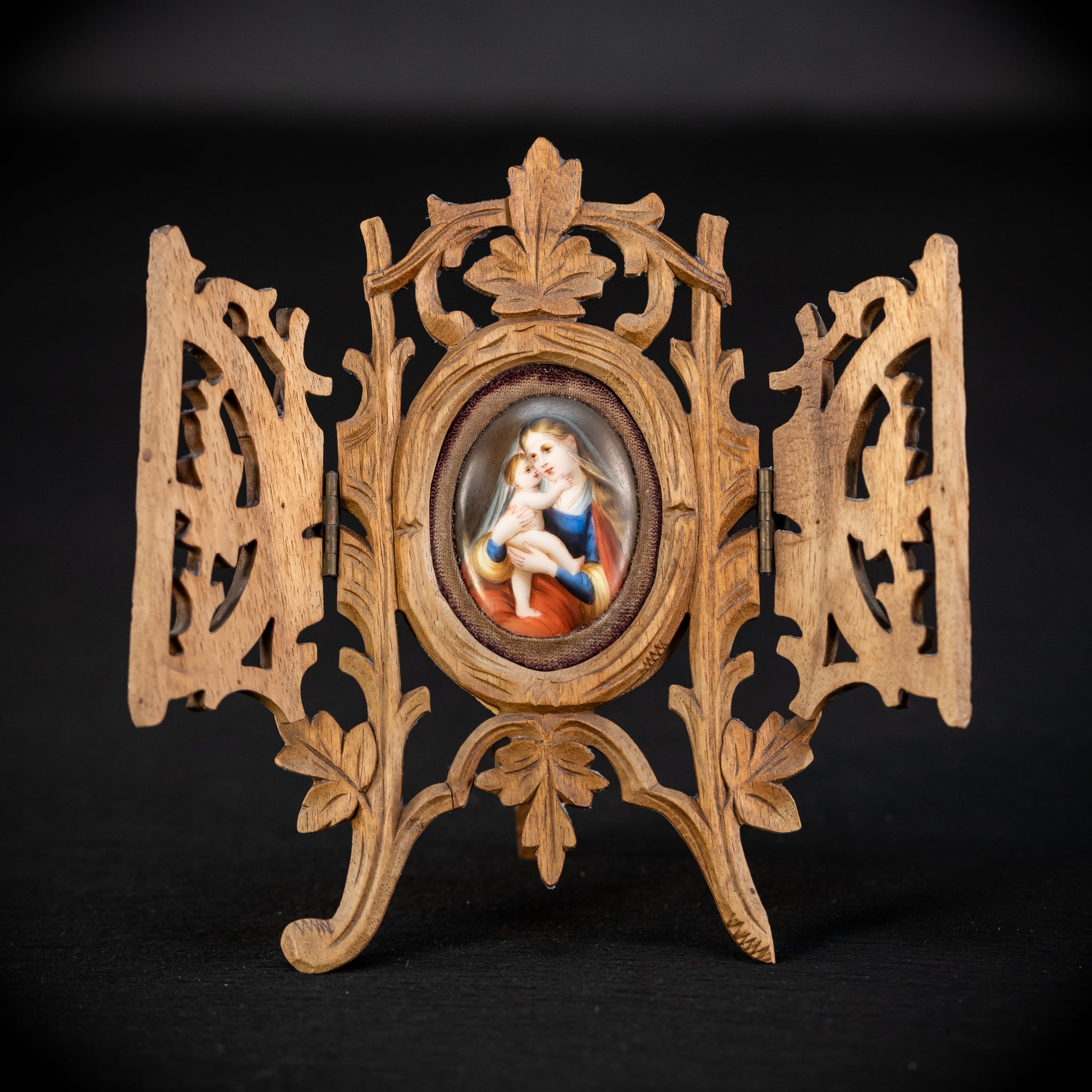 Madonna w Child Jesus Porcelain Painting Wood Frame Icon