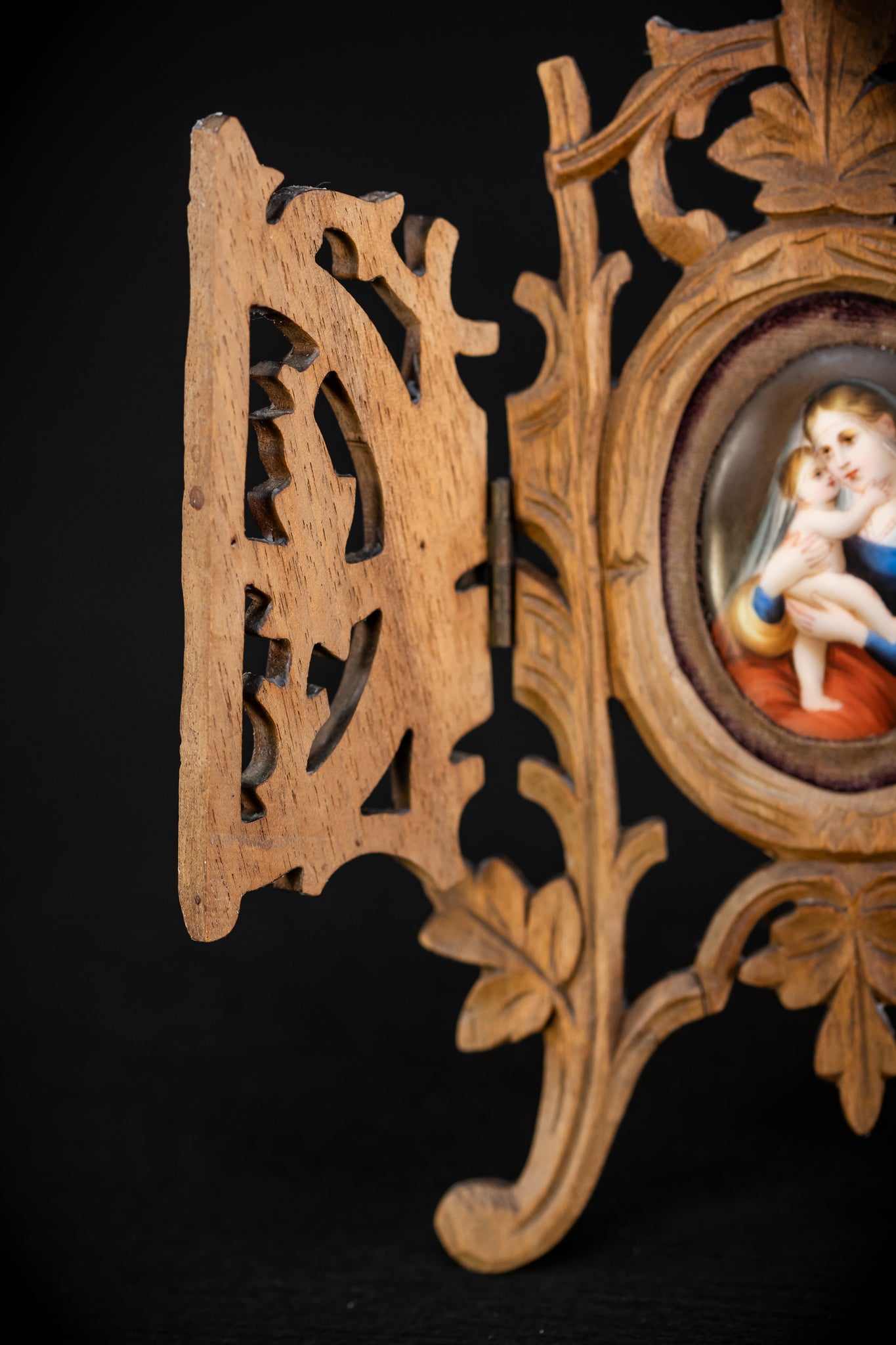 Madonna w Child Jesus Porcelain Painting Wood Frame Icon