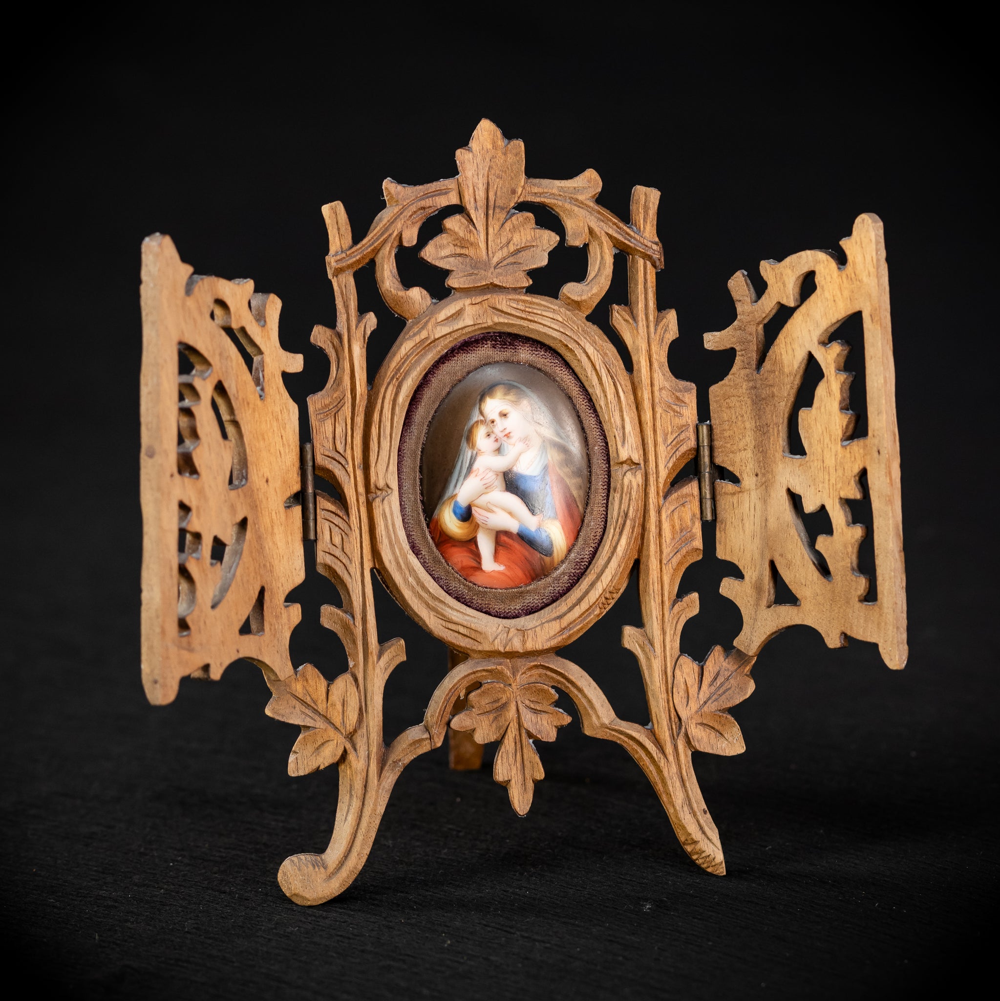Madonna w Child Jesus Porcelain Painting Wood Frame Icon