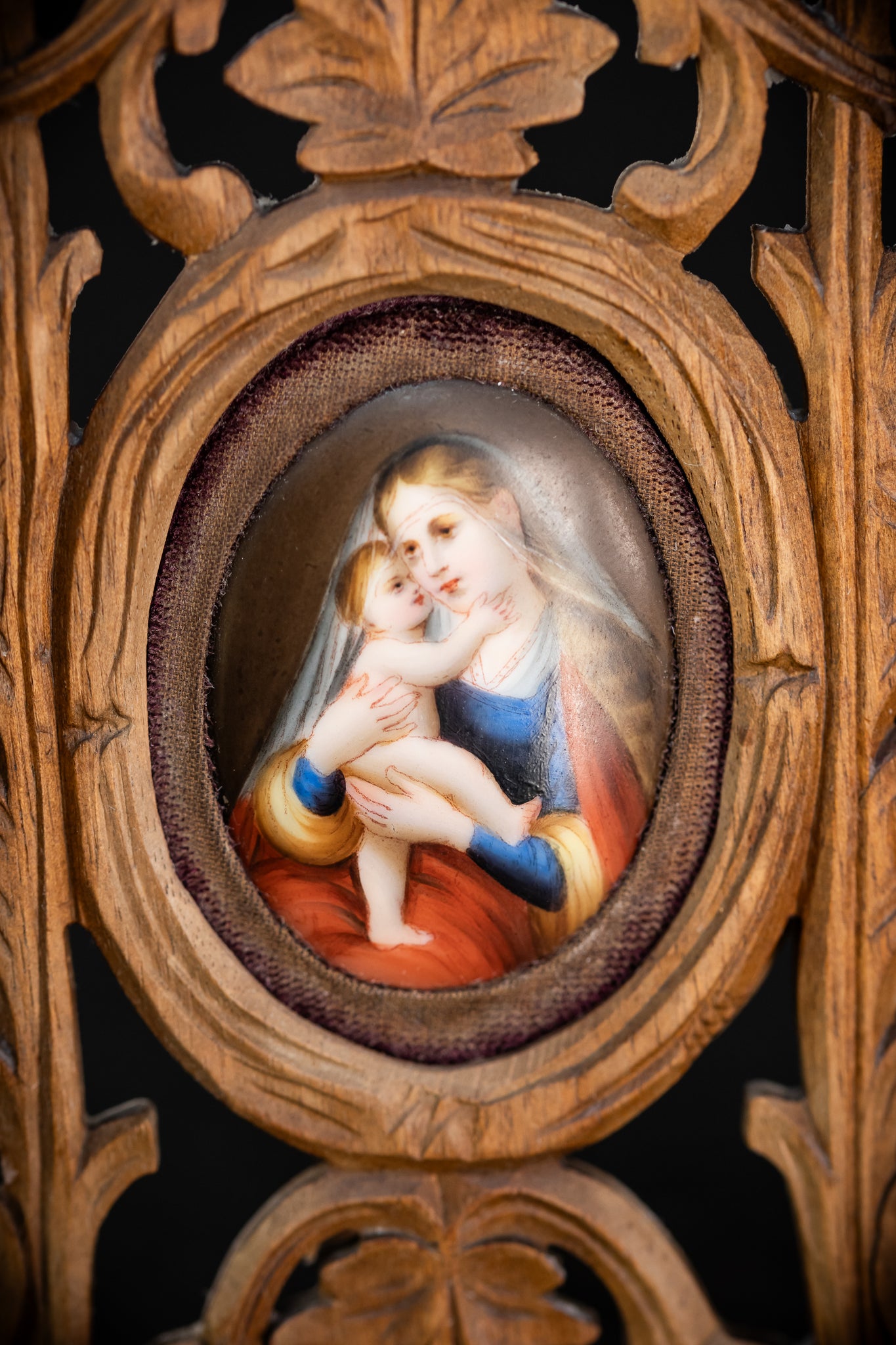 Madonna w Child Jesus Porcelain Painting Wood Frame Icon