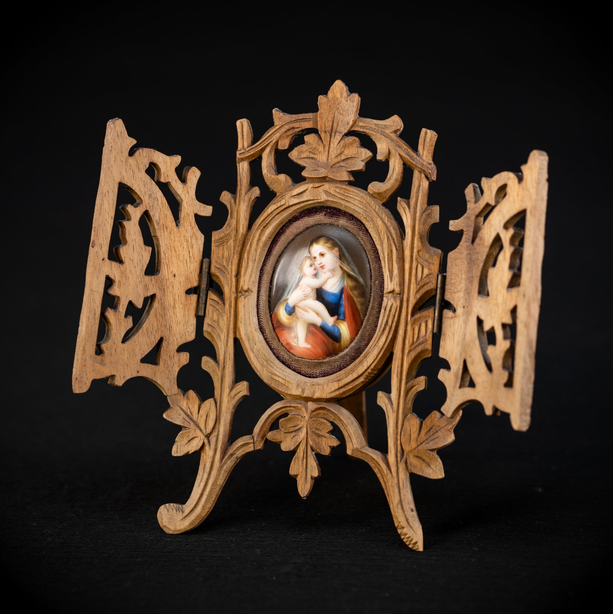 Madonna w Child Jesus Porcelain Painting Wood Frame Icon