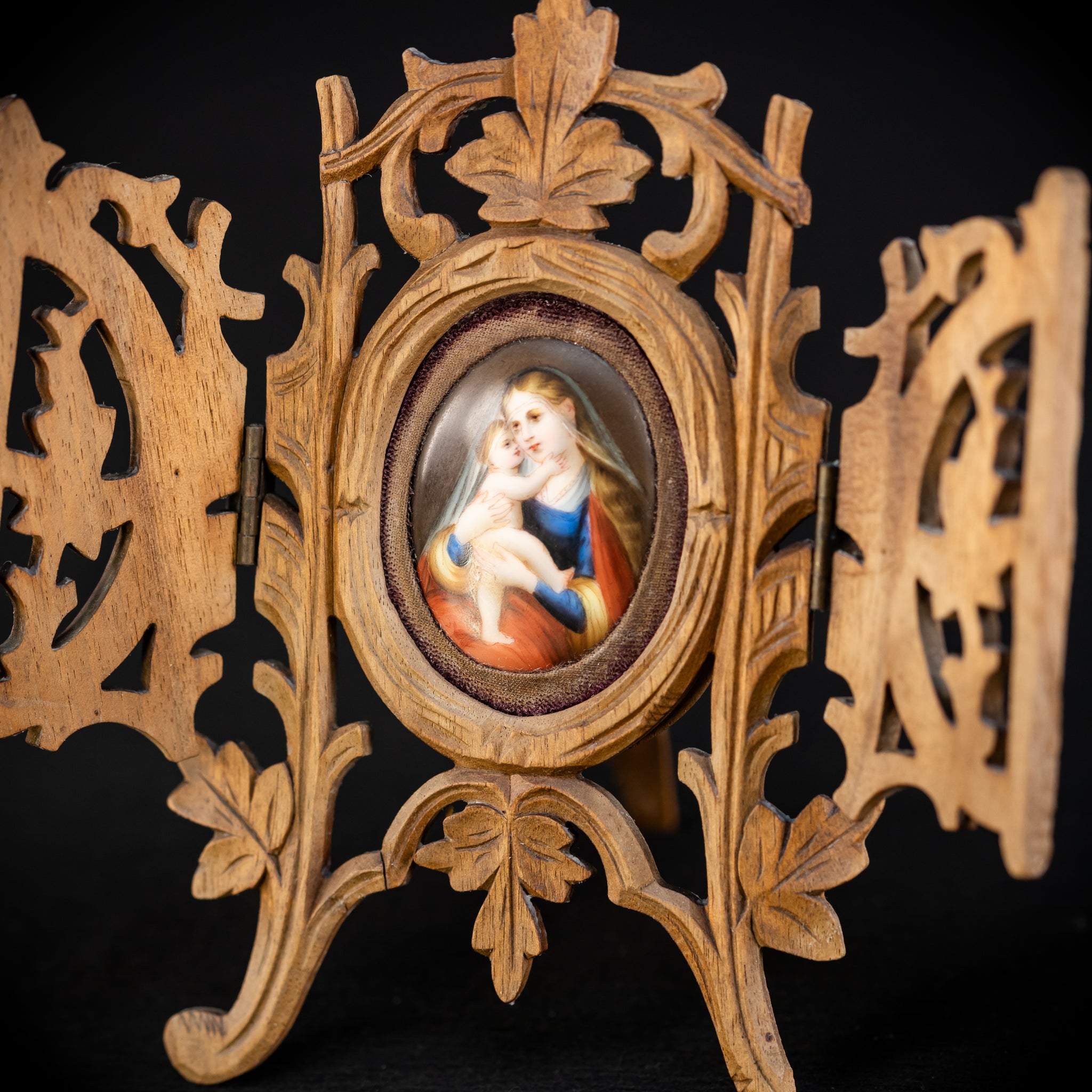 Madonna w Child Jesus Porcelain Painting Wood Frame Icon