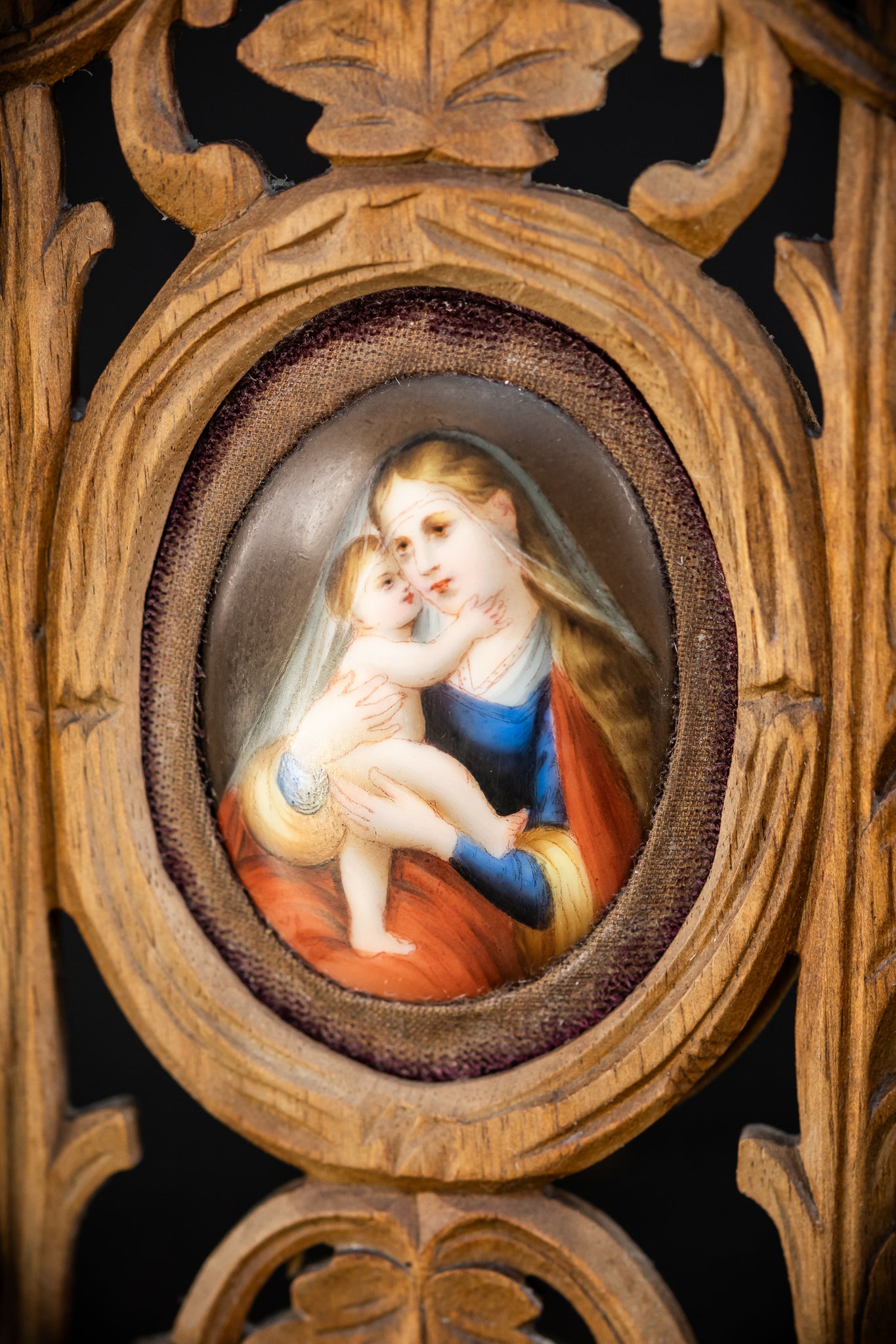 Madonna w Child Jesus Porcelain Painting Wood Frame Icon