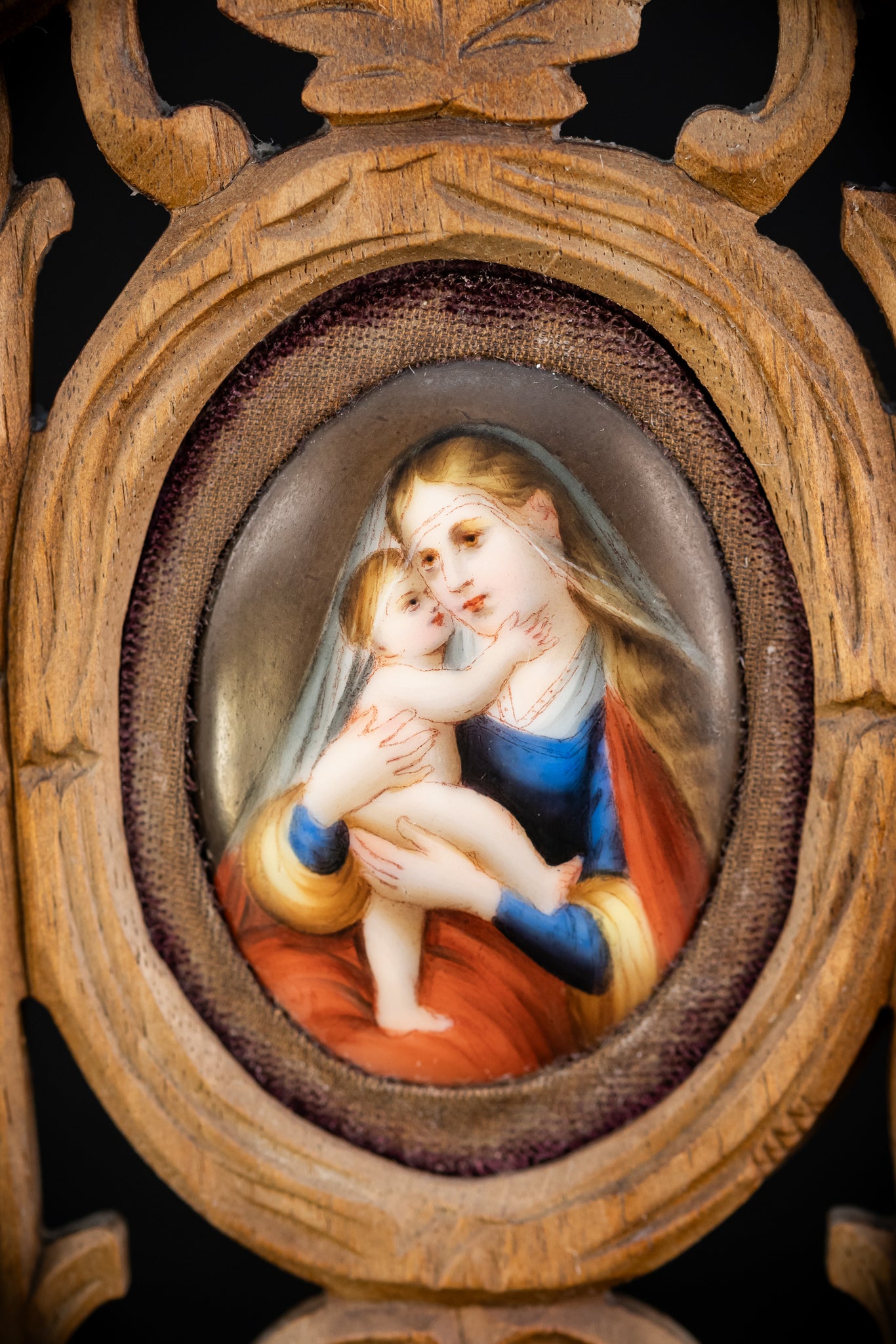 Madonna w Child Jesus Porcelain Painting Wood Frame Icon