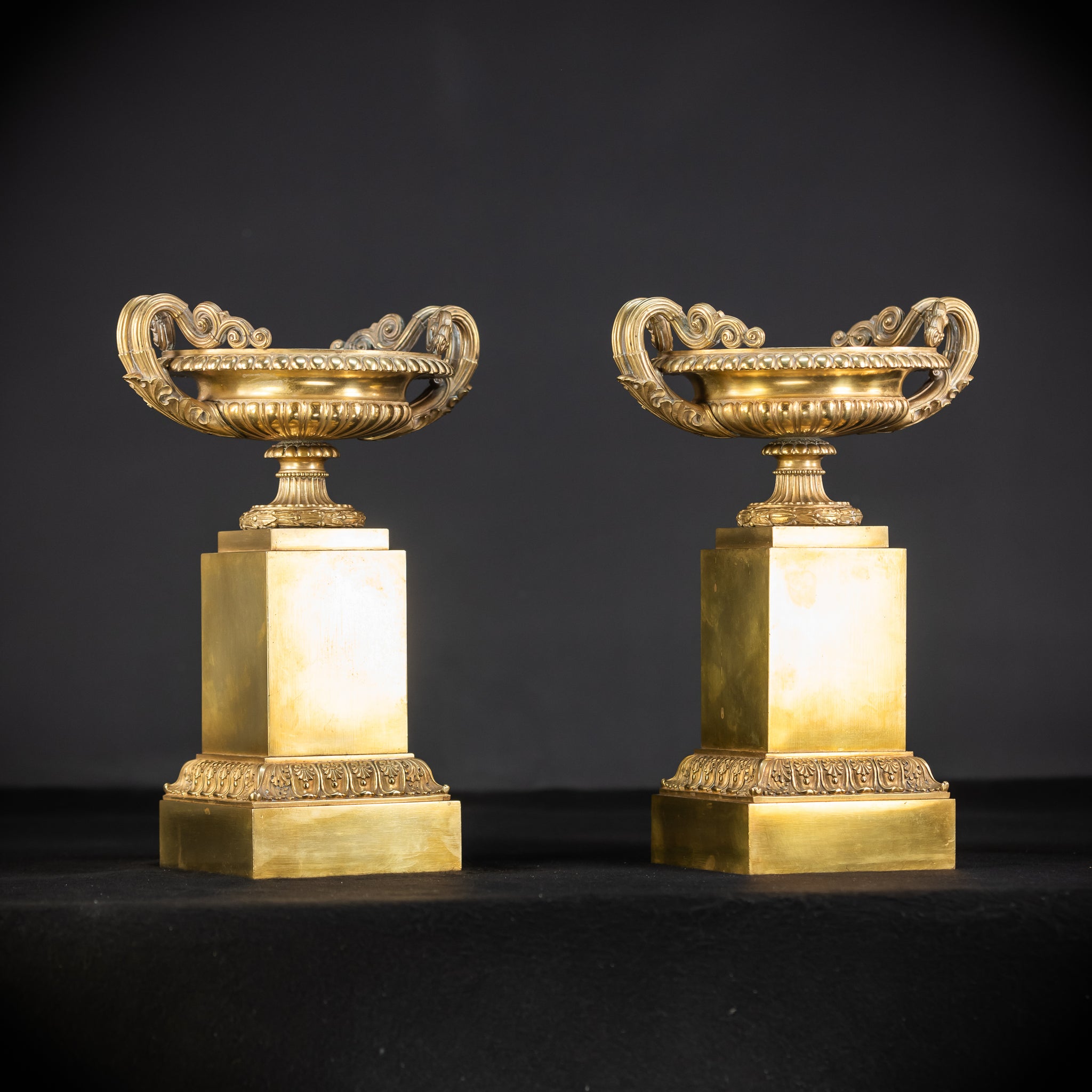 Pair of Urns / Tazze Gilded Bronze-Brass 1700s | 13”