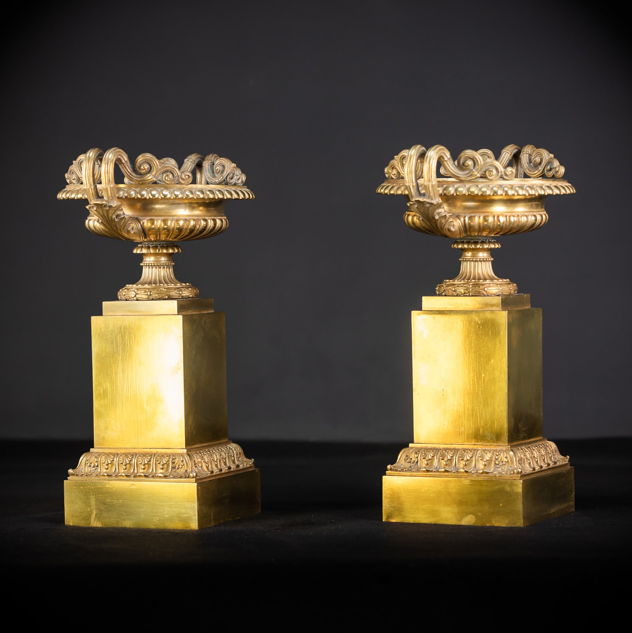 Pair of Urns / Tazze Gilded Bronze-Brass 1700s | 13”