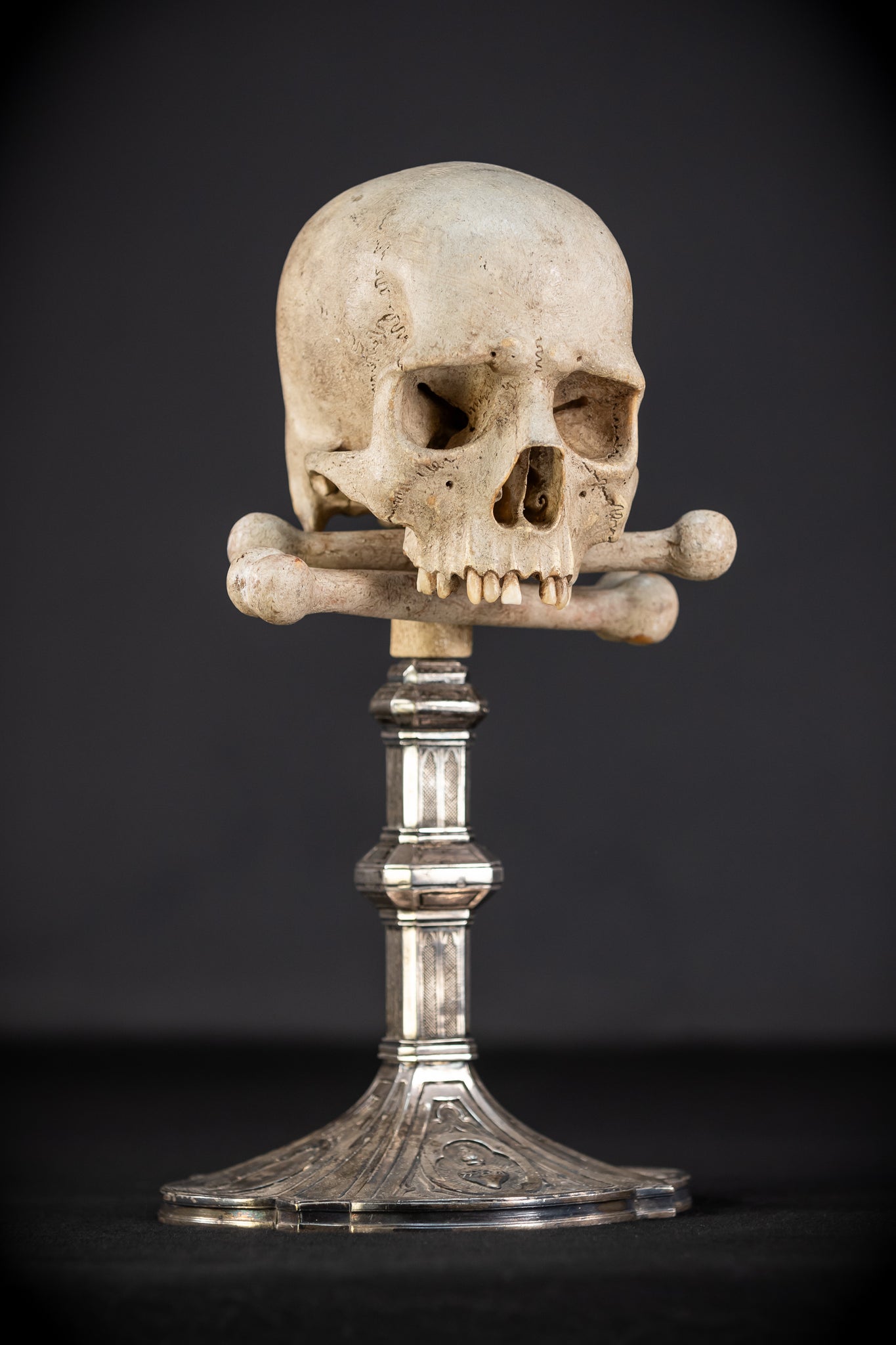 Memento Mori Wood Carving & Silver | French 1700s Antique 12.6"