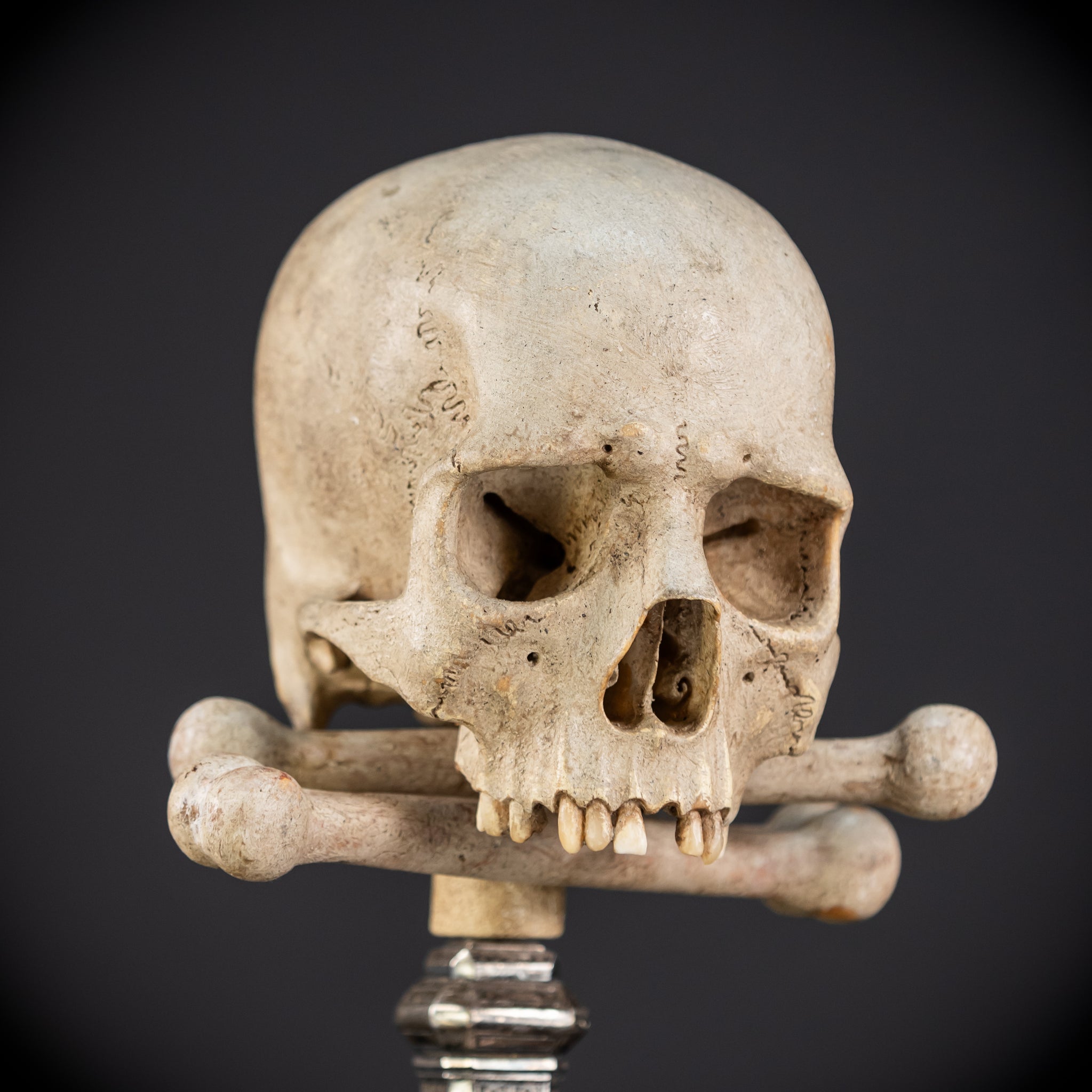 Memento Mori Wood Carving & Silver | French 1700s Antique 12.6"