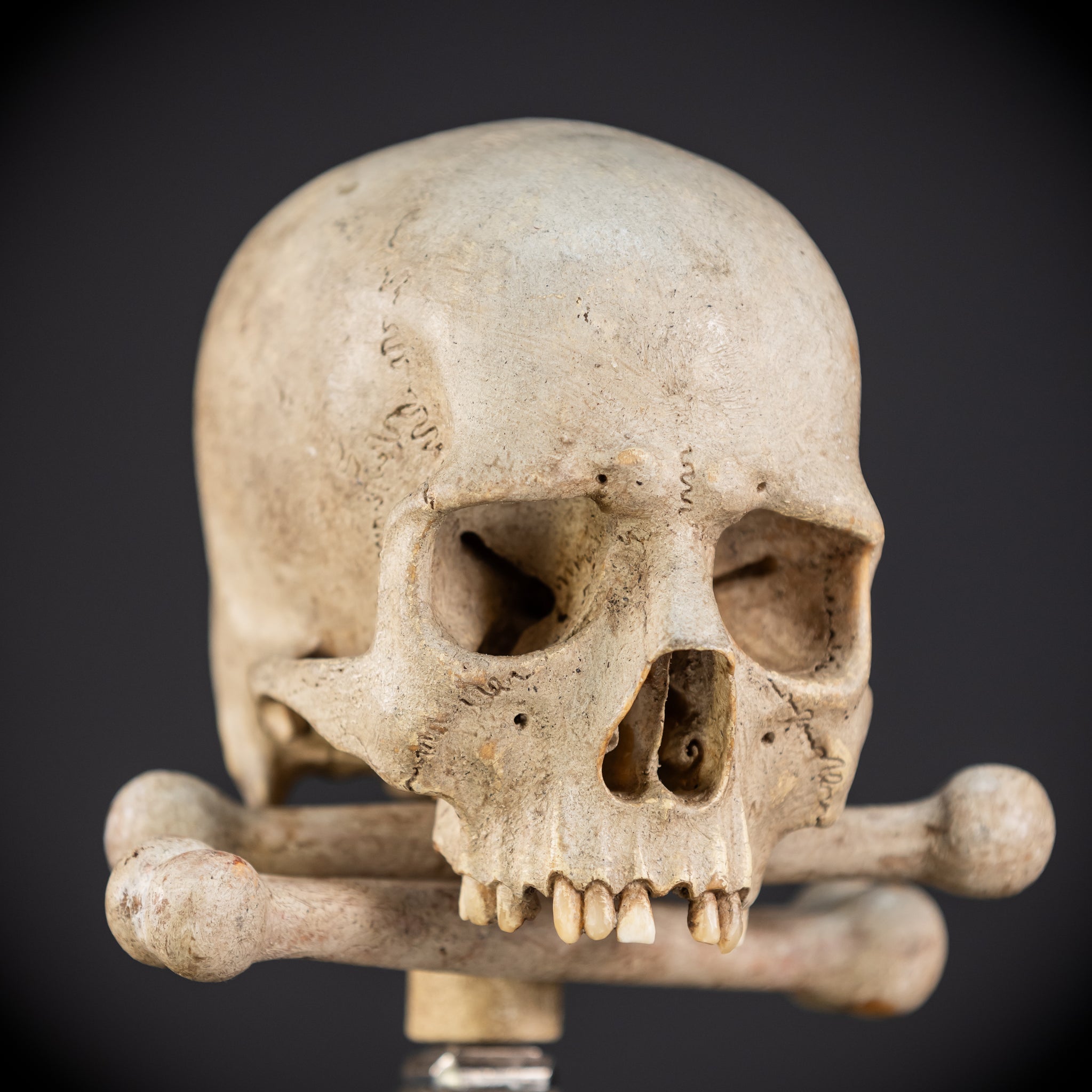 Memento Mori Wood Carving & Silver | French 1700s Antique 12.6"