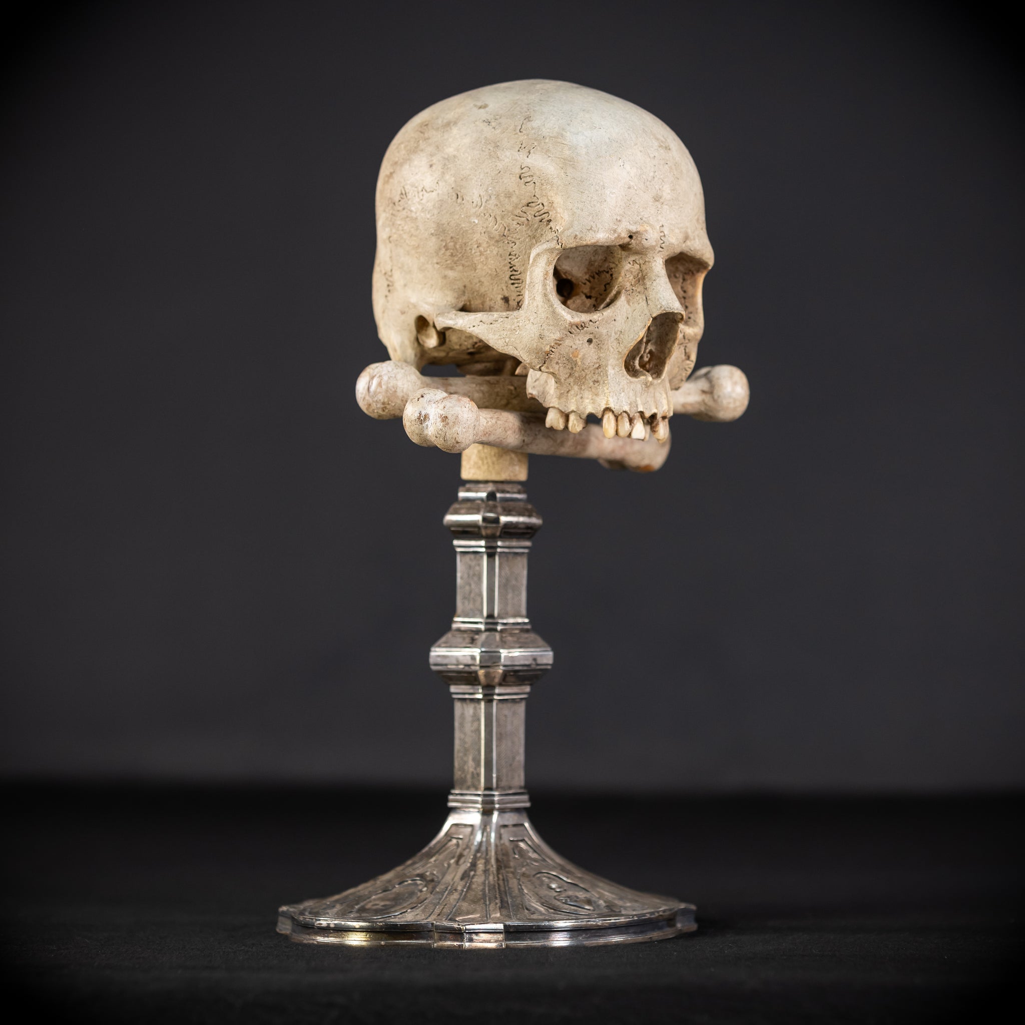 Memento Mori Wood Carving & Silver | French 1700s Antique 12.6"