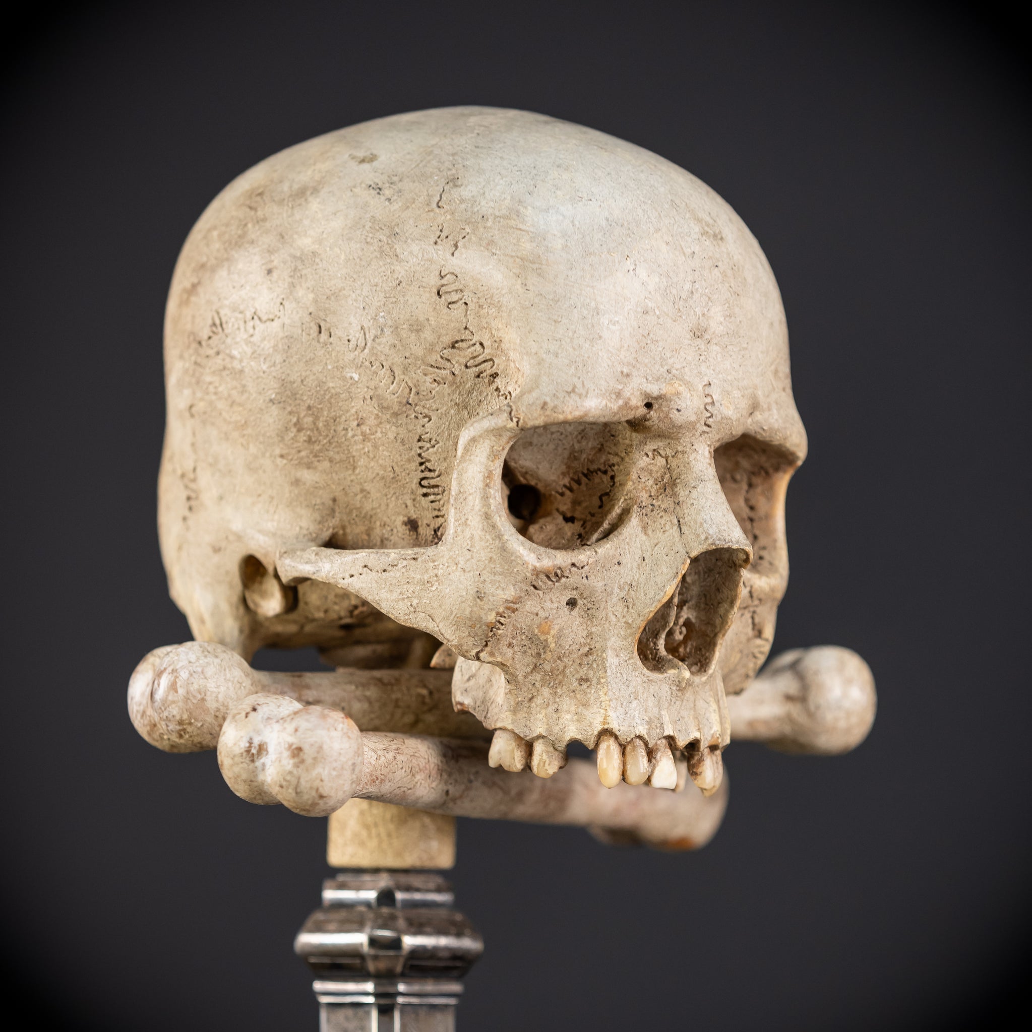 Memento Mori Wood Carving & Silver | French 1700s Antique 12.6"