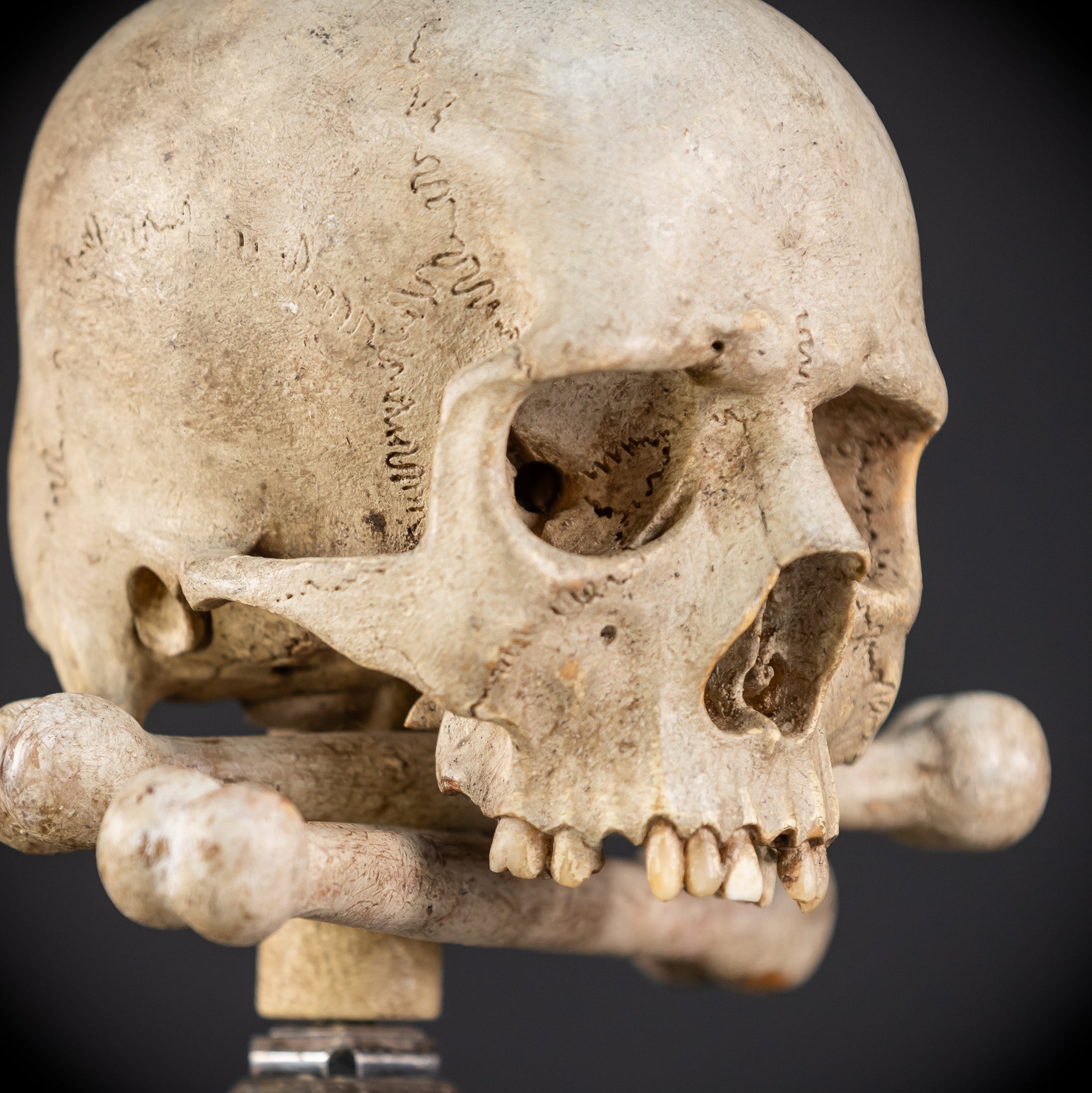 Memento Mori Wood Carving & Silver | French 1700s Antique 12.6"