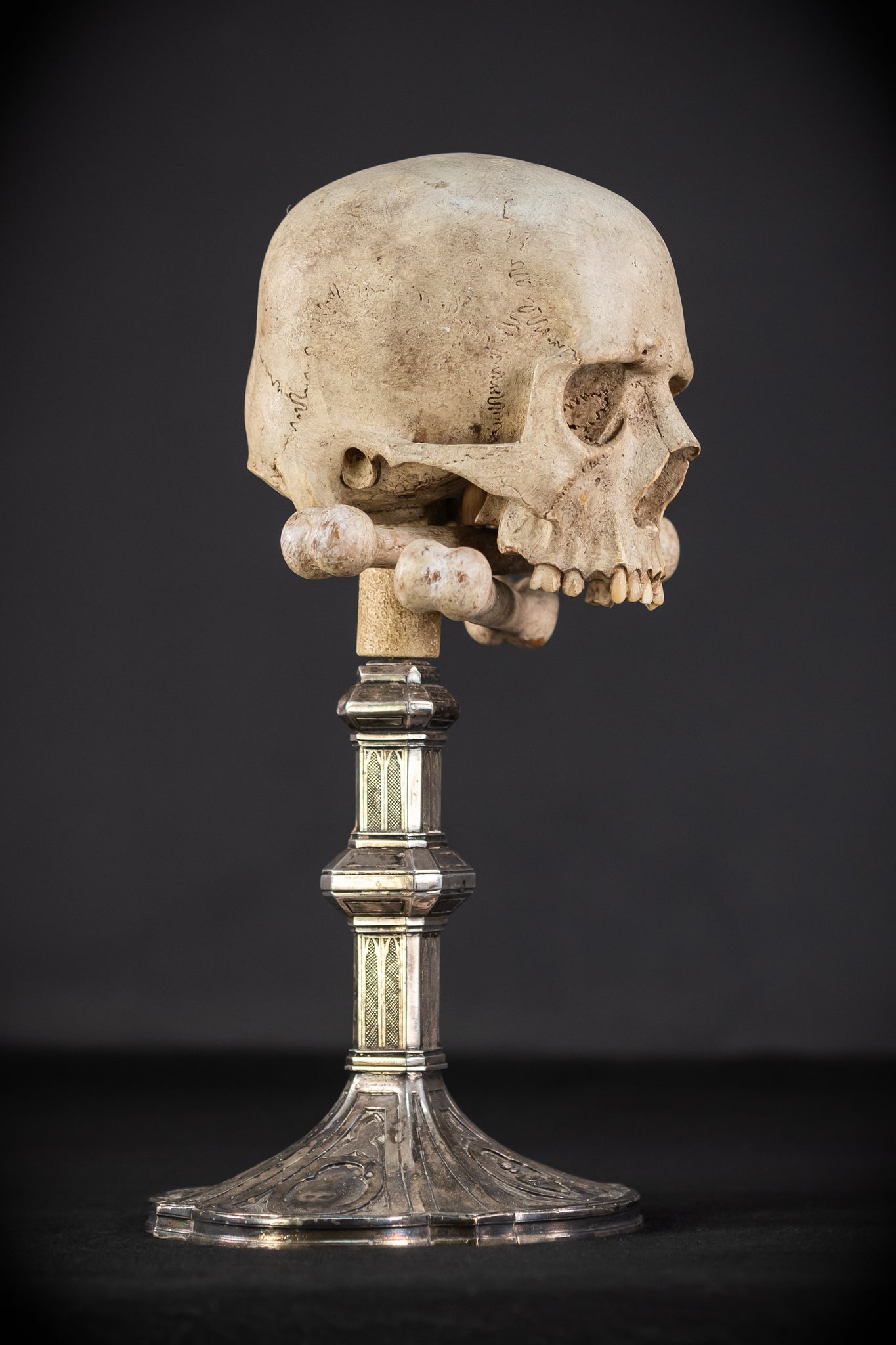 Memento Mori Wood Carving & Silver | French 1700s Antique 12.6"