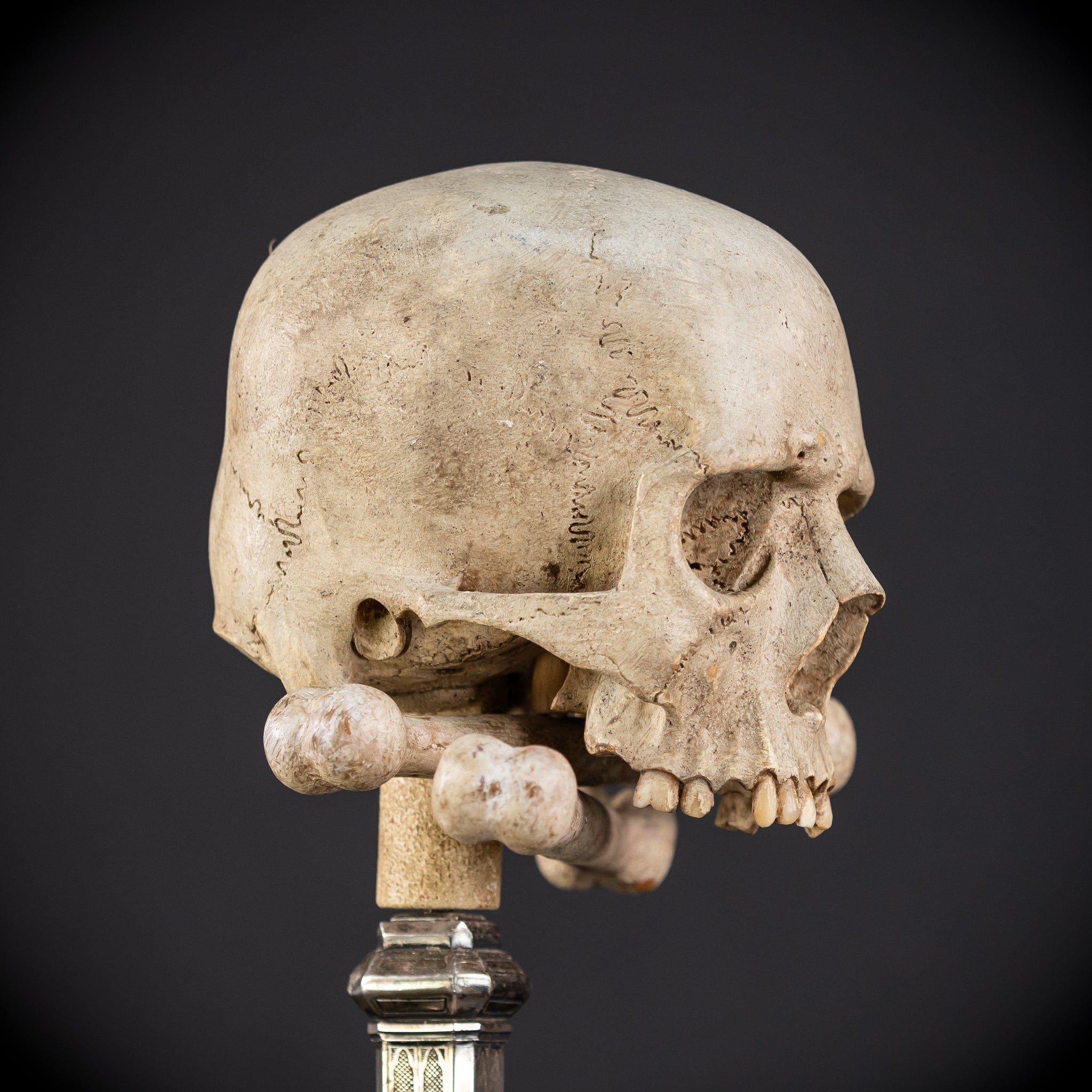 Memento Mori Wood Carving & Silver | French 1700s Antique 12.6"