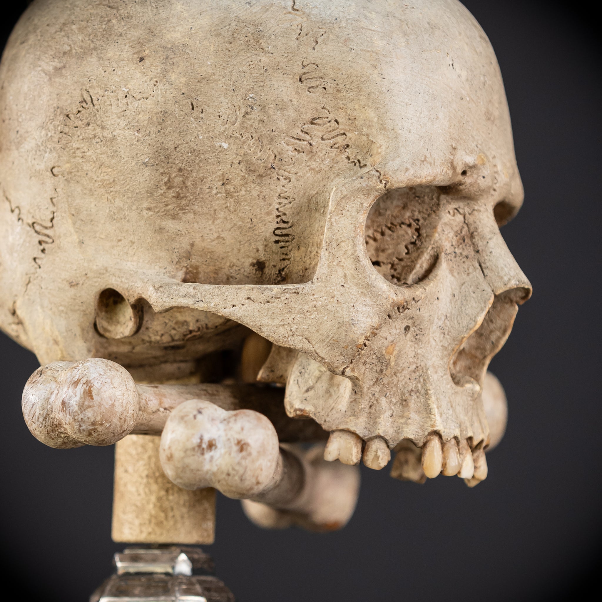 Memento Mori Wood Carving & Silver | French 1700s Antique 12.6"