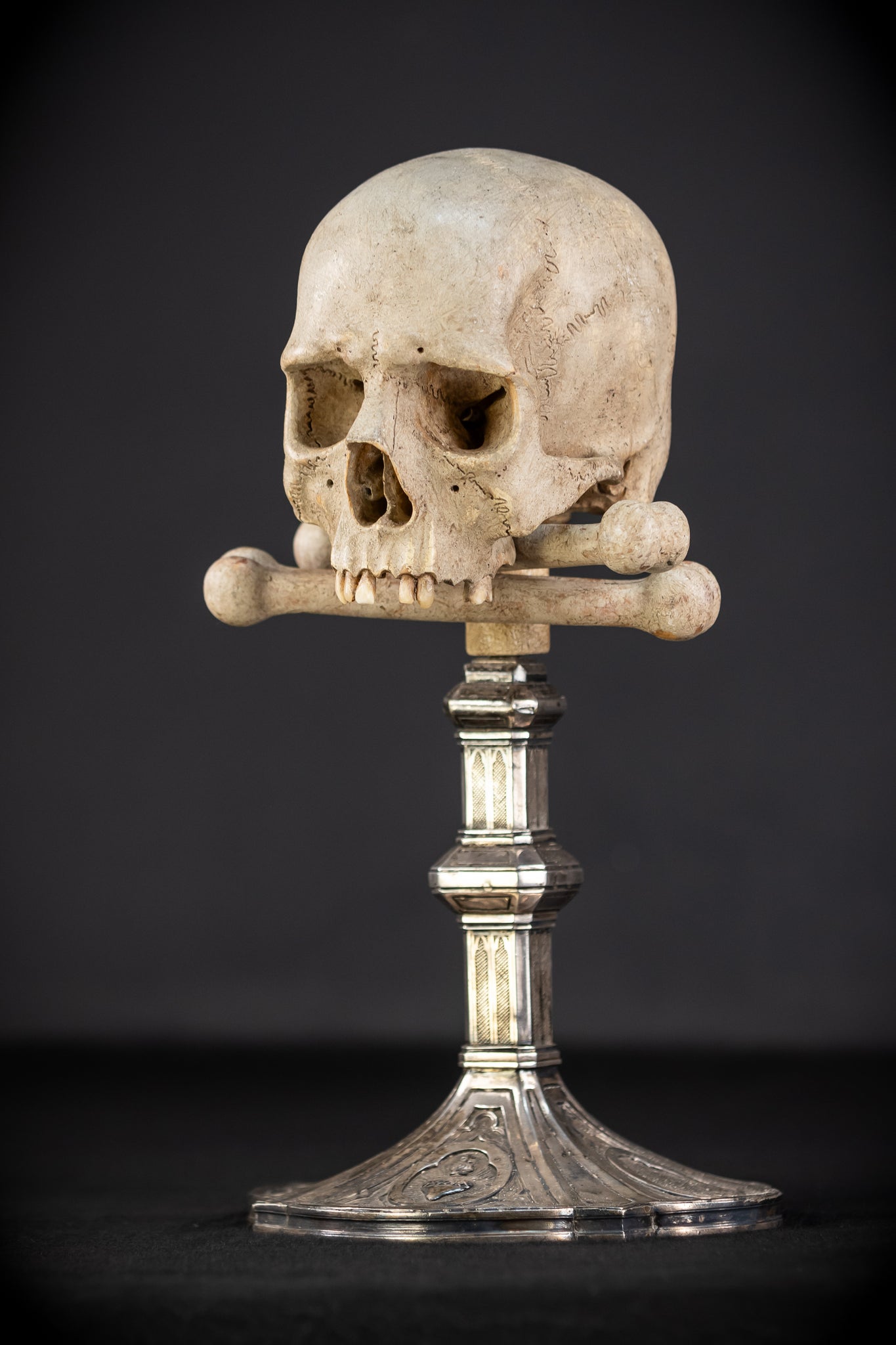 Memento Mori Wood Carving & Silver | French 1700s Antique 12.6"