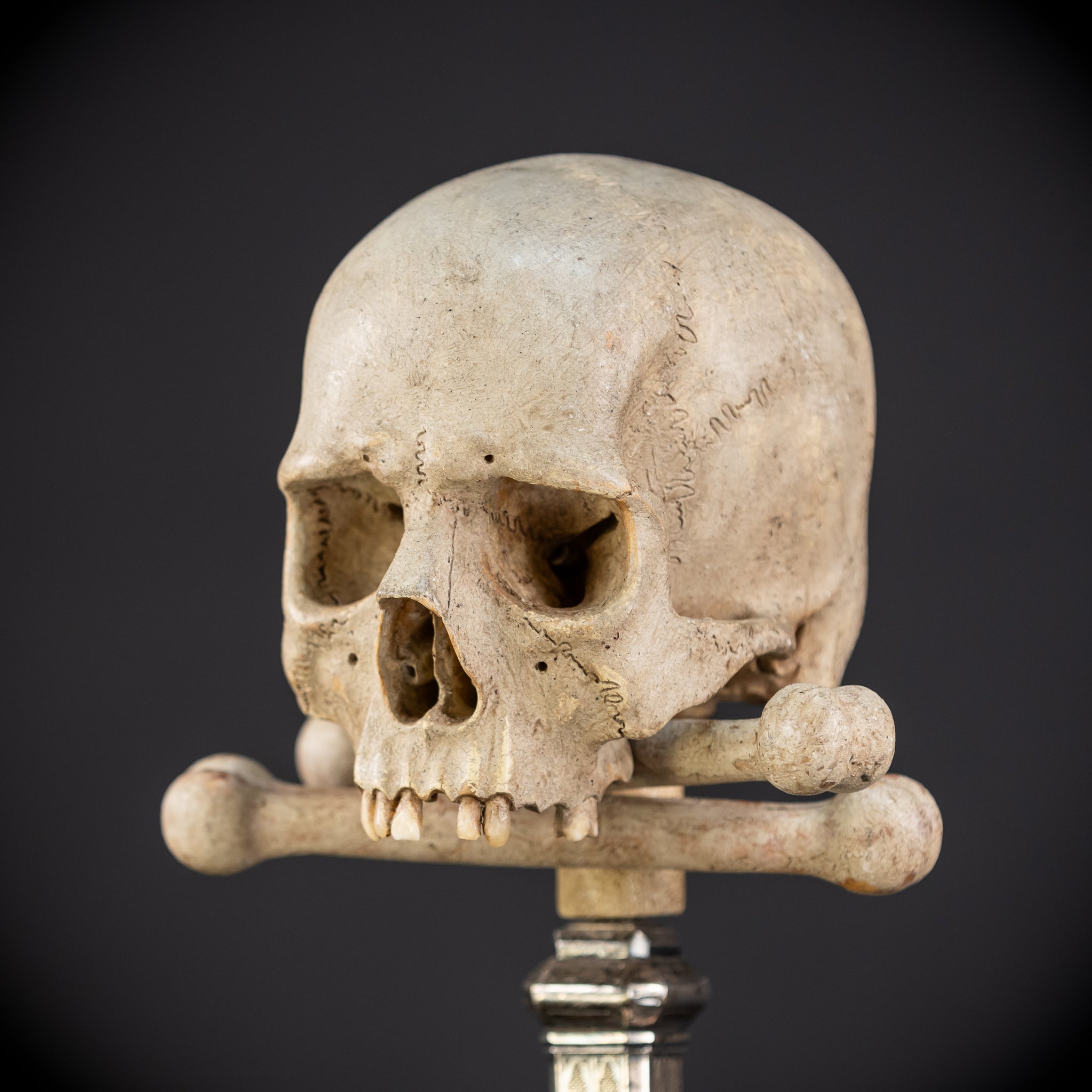 Memento Mori Wood Carving & Silver | French 1700s Antique 12.6"